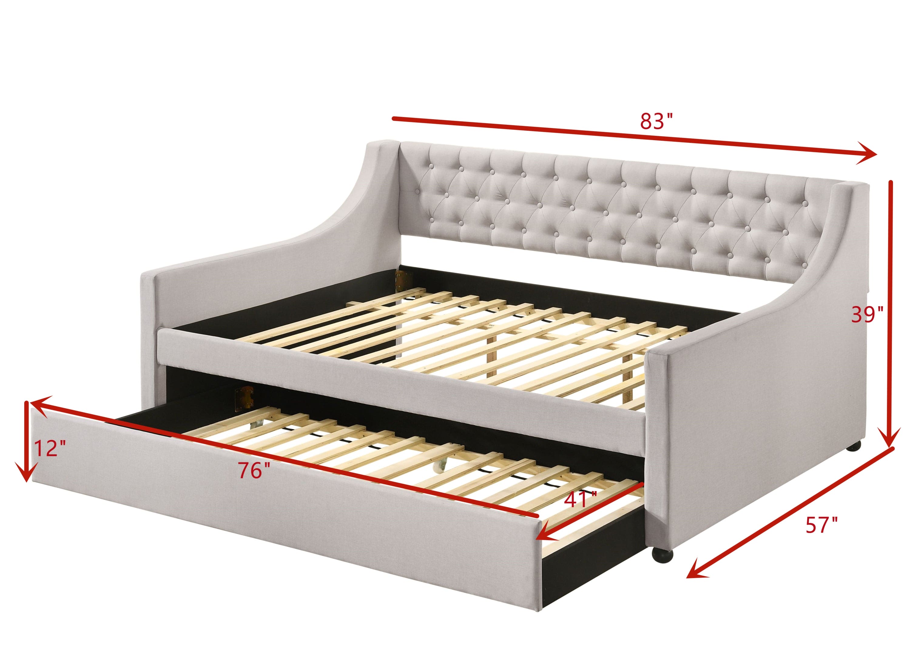 ACME Lianna Full Daybed & Twin Trundle, Fog Fabric 39385