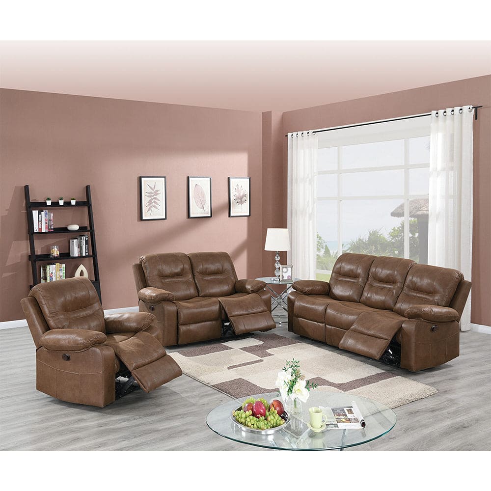 Brown Breathable Leatherette Manual Motion Sofa with Metal Reclining Mechanism and Pine Frame