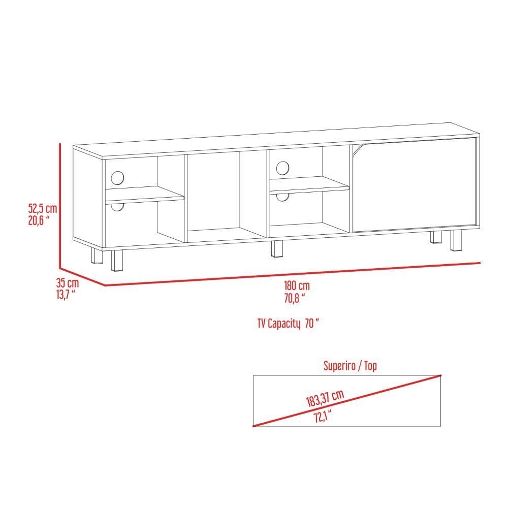 TV Stand for TV´s up 70" Estocolmo, Four Open Shelves, White Finish