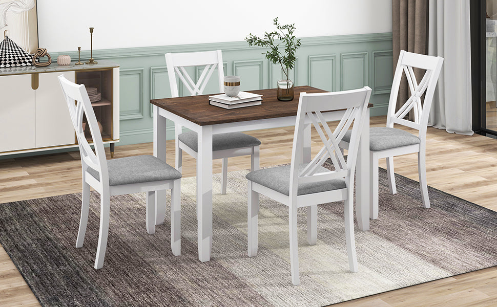 TOPMAX Rustic Minimalist Wood 5-Piece Dining Table Set with 4 X-Back Chairs for Small Places, White