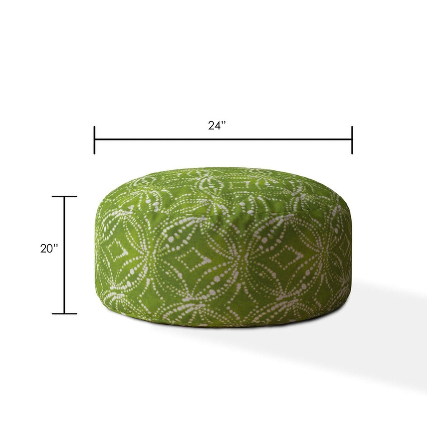 Indoor RIGEL Green Round Zipper Pouf - Stuffed - Extra Beads Included! - 24in dia x 20in tall