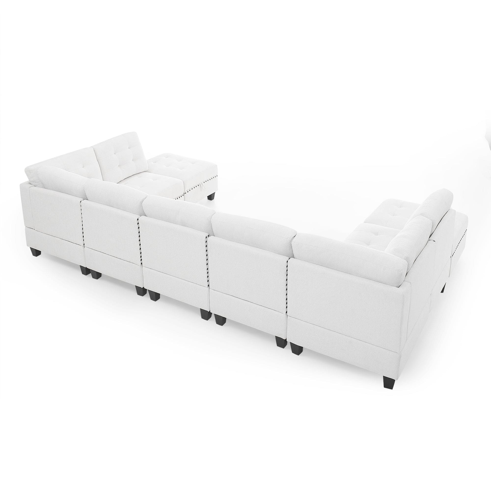 U shape Modular Sectional Sofa,DIY Combination,includes Two Single Chair ,Two Corner and Two Ottoman,Ivory Chenille