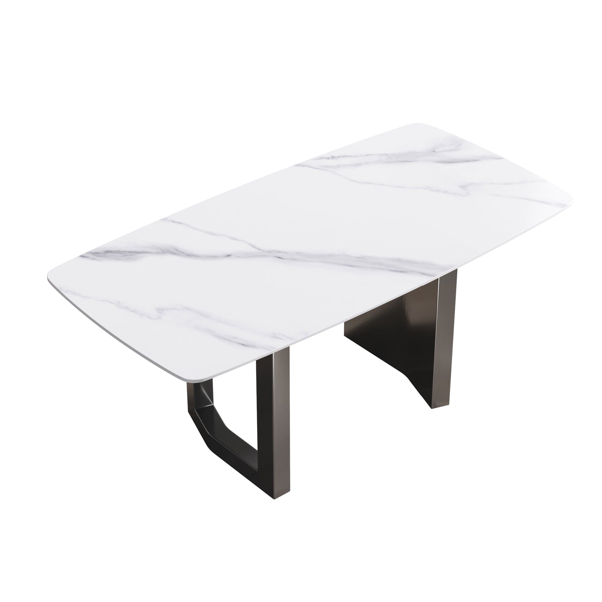 70.87"Modern artificial stone white curved black metal leg dining table-can accommodate 6-8 people