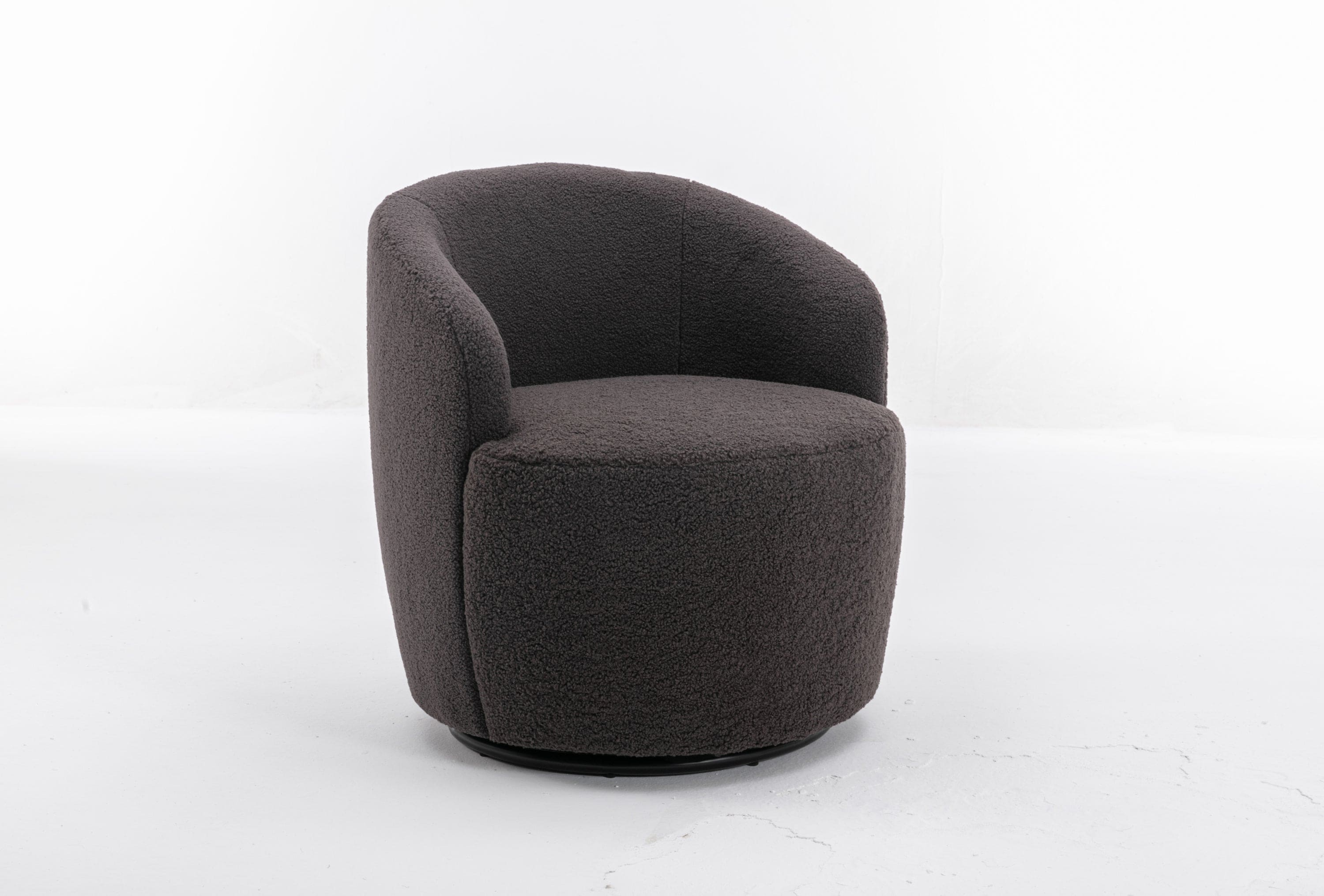 Teddy Fabric Swivel Accent Armchair Barrel Chair With Black Powder Coating Metal Ring,Dark Gray