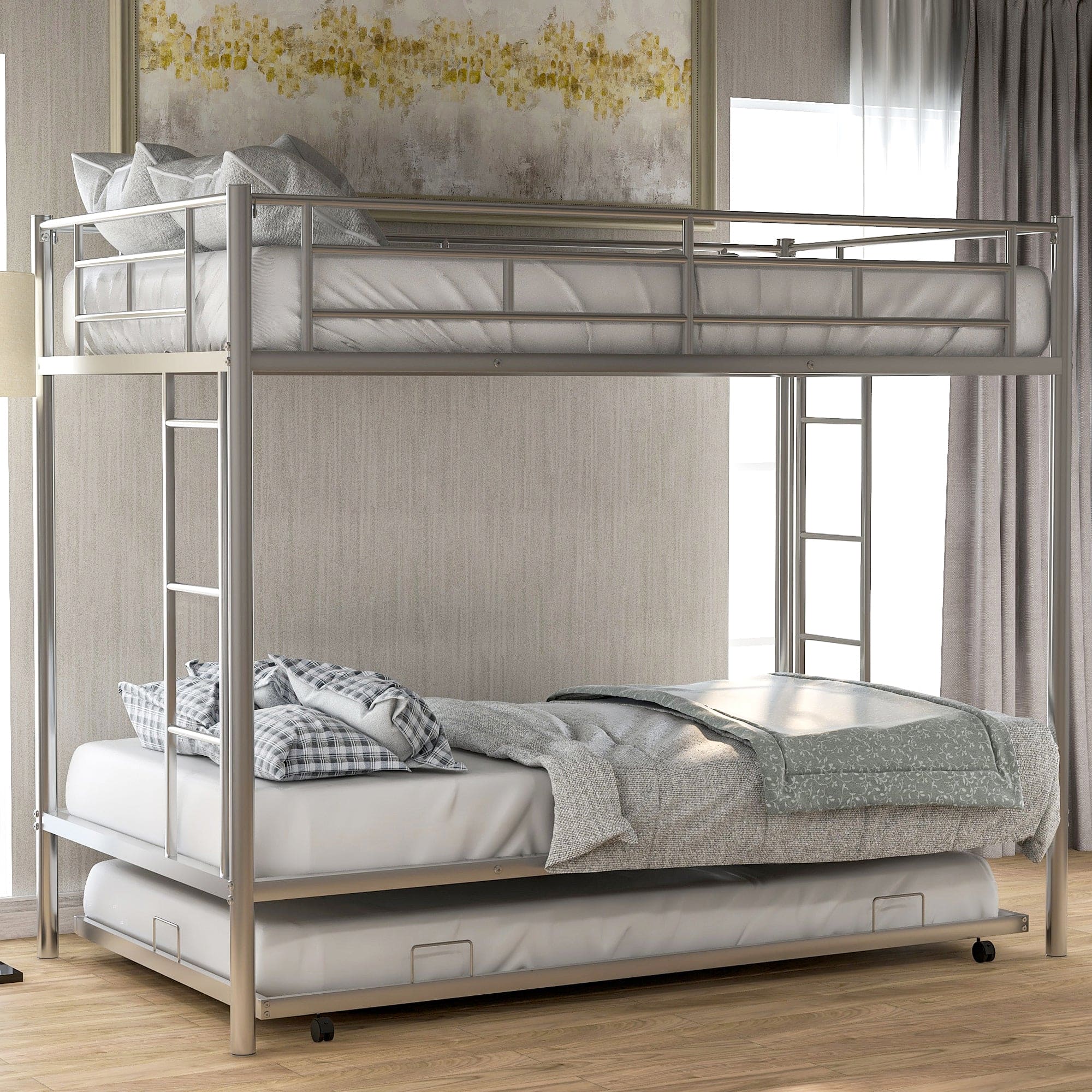 Twin over Twin Bunk Bed with Trundle, Silver(OLD SKU:MF192387AAN)