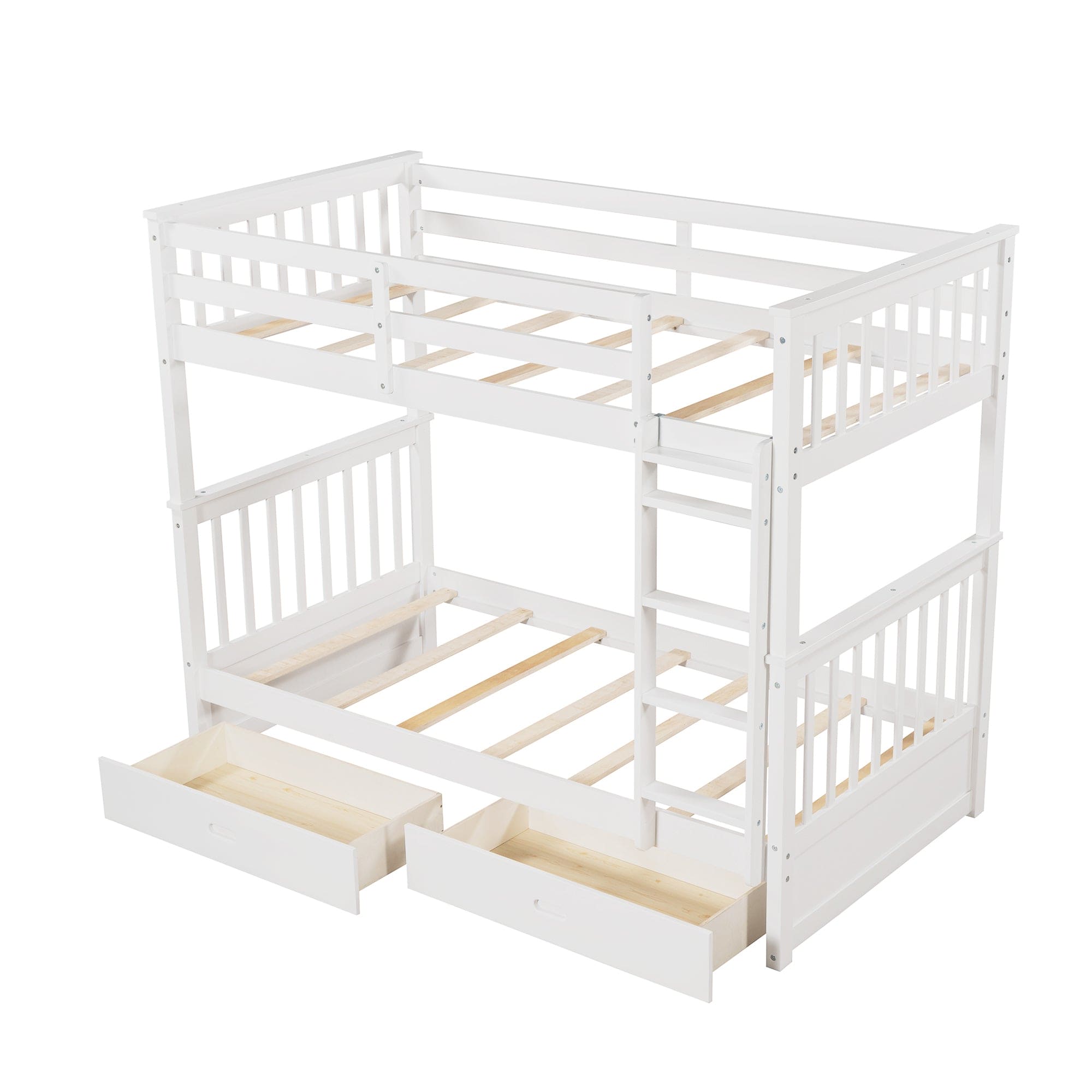 Twin-Over-Twin Bunk Bed with Ladders and Two Storage Drawers (White)(OLD SKU:LT000265AAK)