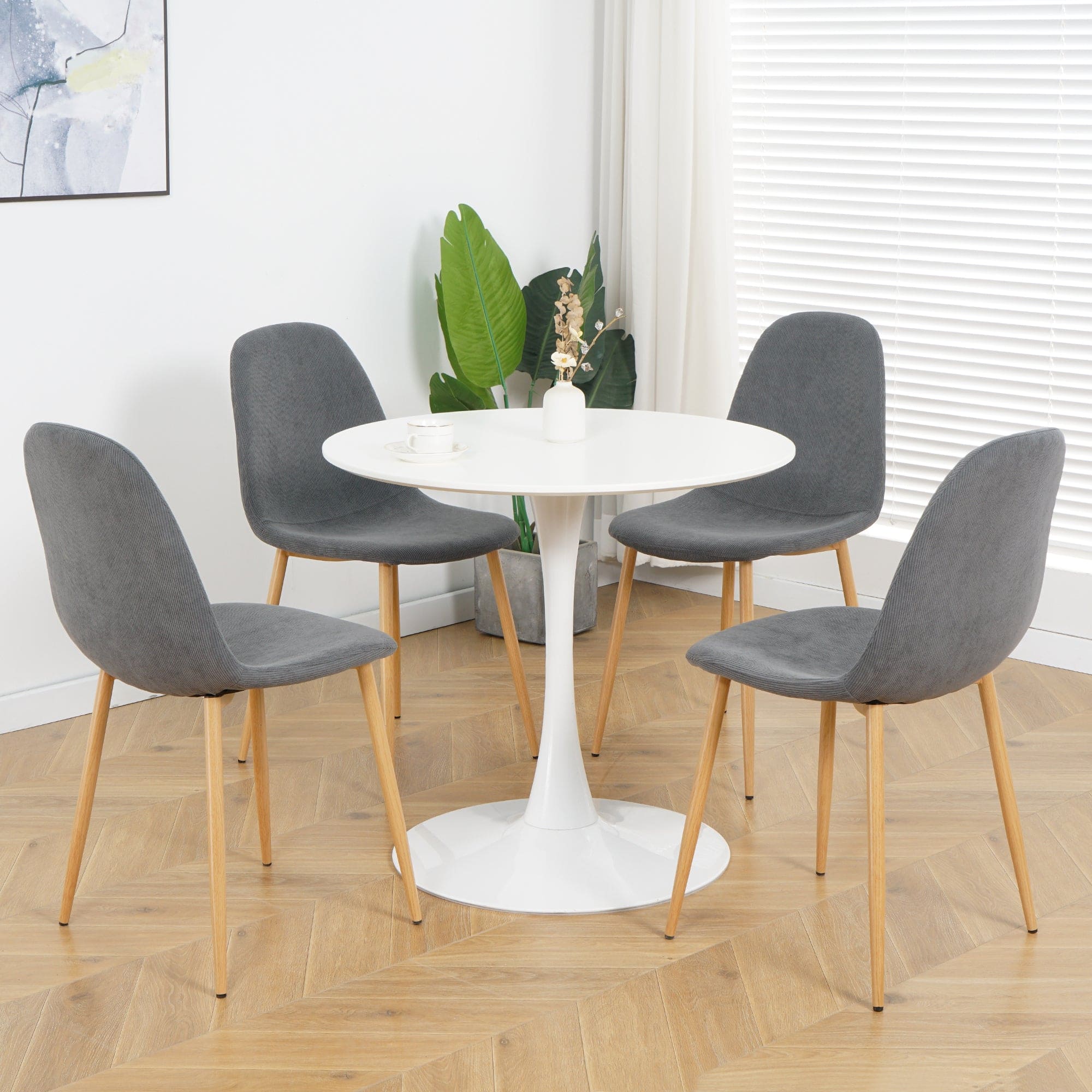 Deep Grey Modern Fabric Chairs with wood-transfer Metal Leg set of 4