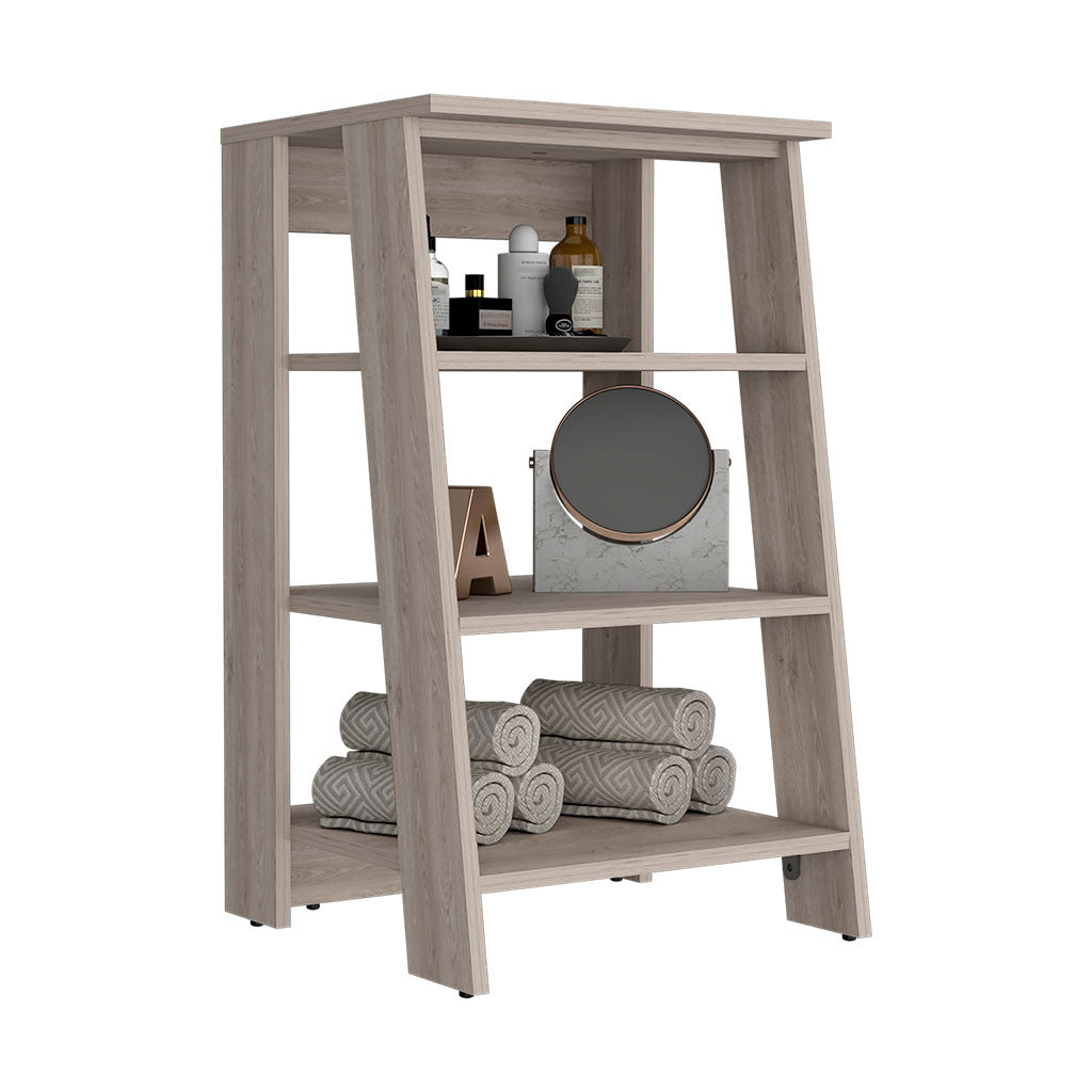 Linen Cabinet Jenne, Four Open Shelves, Light Gray Finish