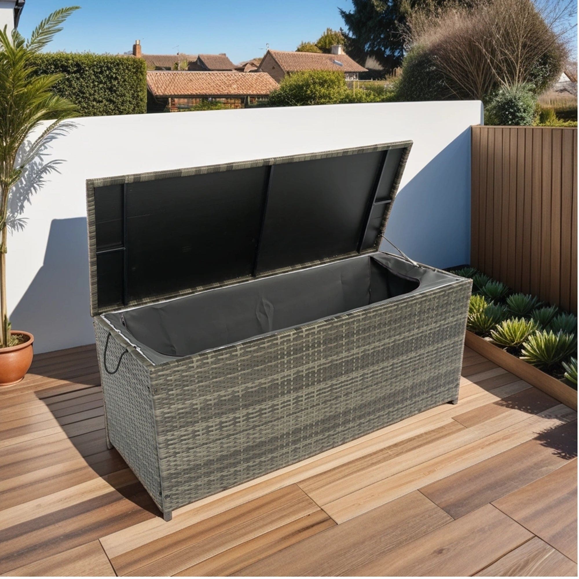 Outdoor Storage Box, 113 Gallon Wicker Patio Deck Boxes with Lid, Outdoor Cushion Storage for Kids Toys, Pillows, Towel Grey Wicker