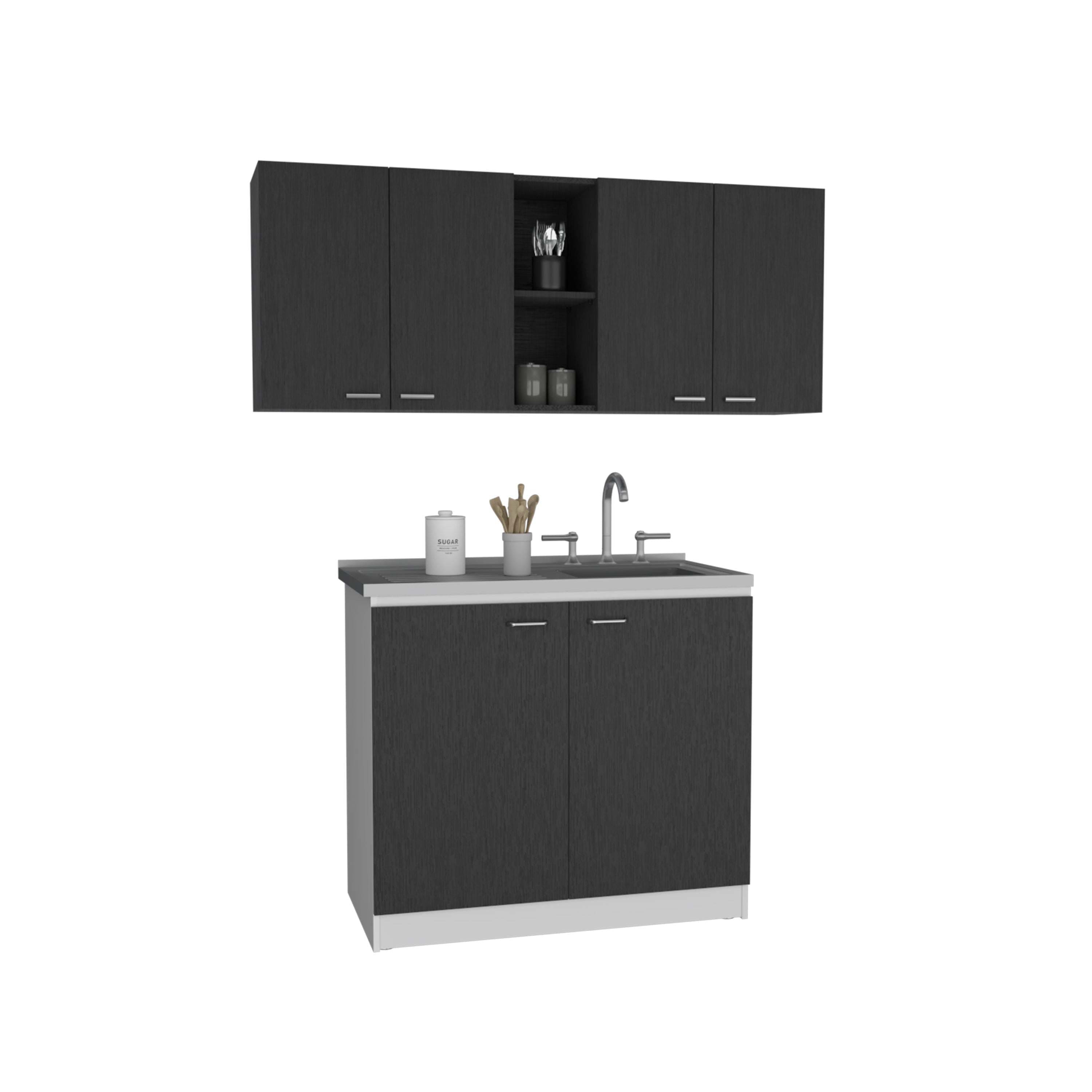 Luther 2 Piece Kitchen Set, Olimpo 150 Wall Cabinet  + Salento Utility Sink With Cabinet, Black / White