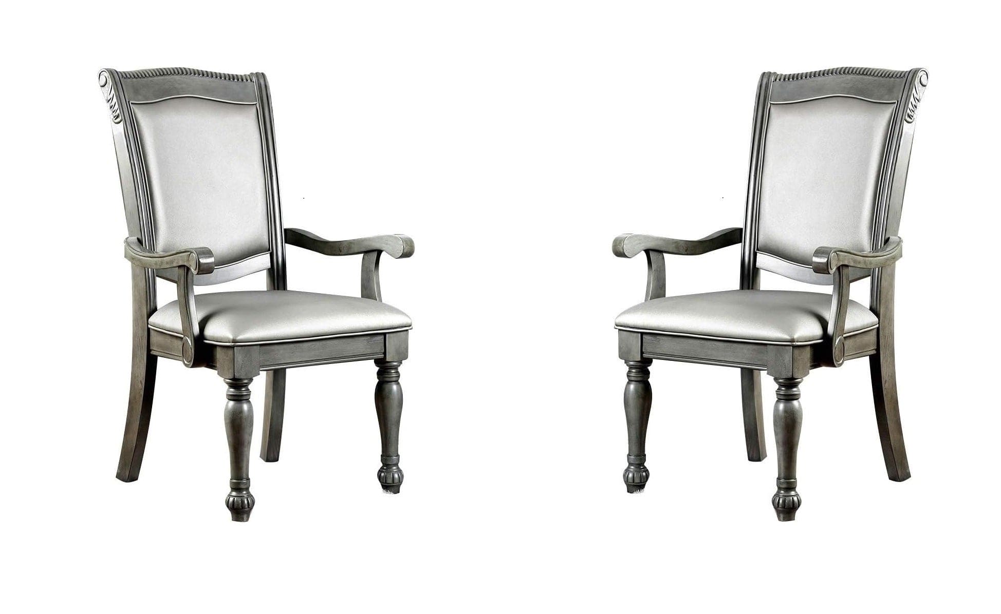 Glorious Classic Traditional Dining Chairs Gray Color Solid wood Leatherette Cushion Seat Set of 2pc Arm Chairs Turned Legs Kitchen Dining Room