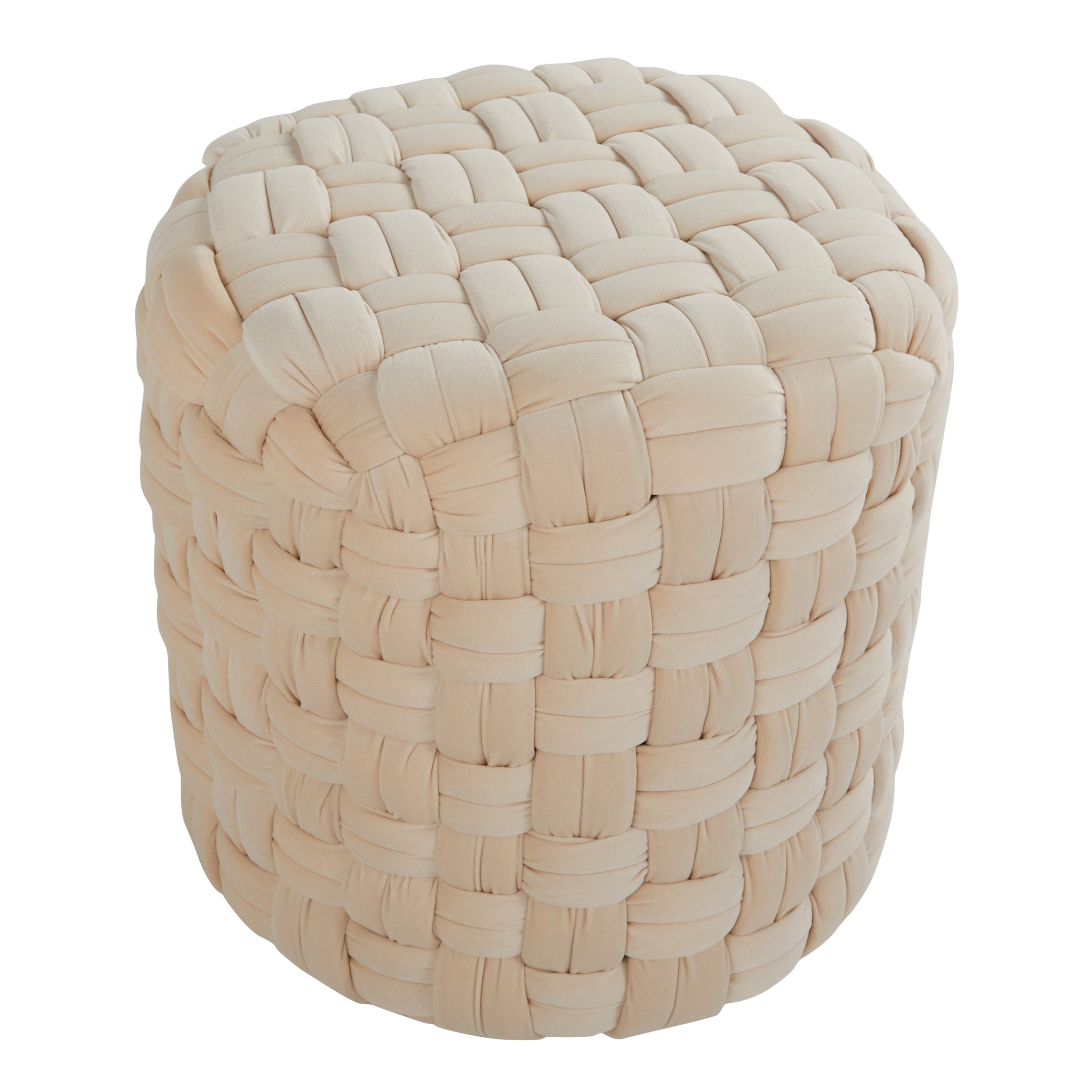 Braided Round 16" Ottoman in Cream Velvet by LumiSource