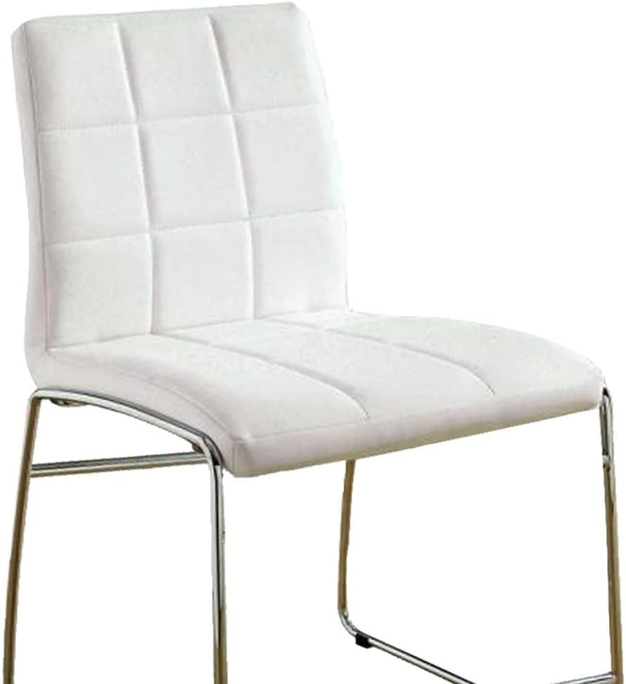 White Color Leatherette 2pcs Dining Chairs Chrome Metal Legs Dining Room Side Chairs