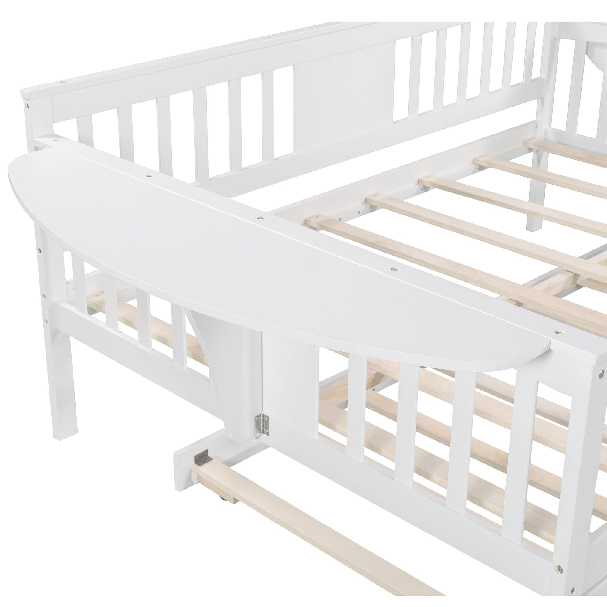 Full size Daybed with Twin size Trundle, Wood Slat Support, White