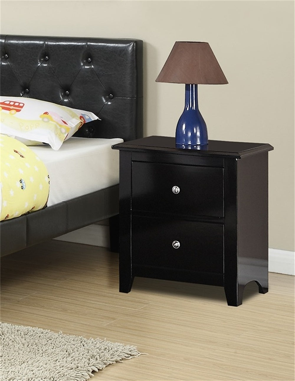 Nightstand With 2 Drawers Storage, Black