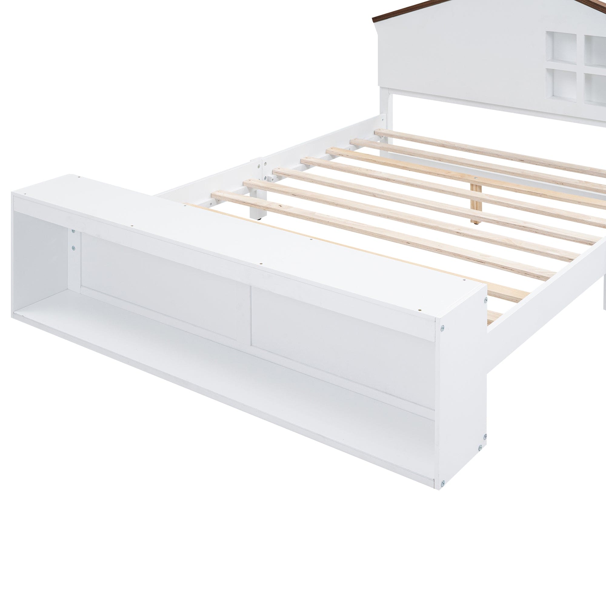 Full Size House Platform Bed with LED Lights and Storage, White