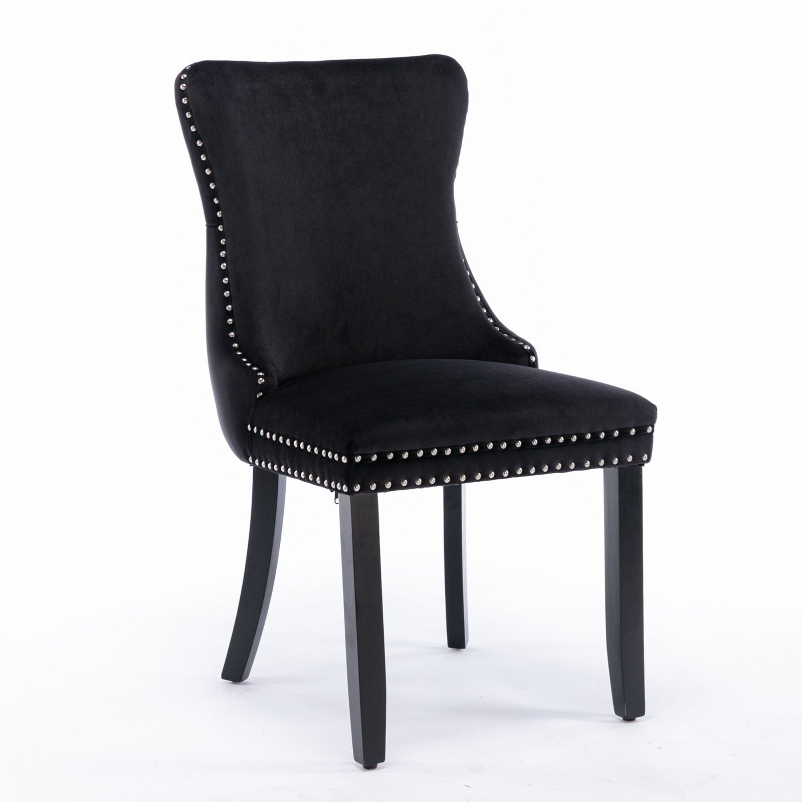 Upholstered Wing-Back Dining Chair with Backstitching Nailhead Trim and Solid Wood Legs,Set of 2, Black,SW8809BK, KD