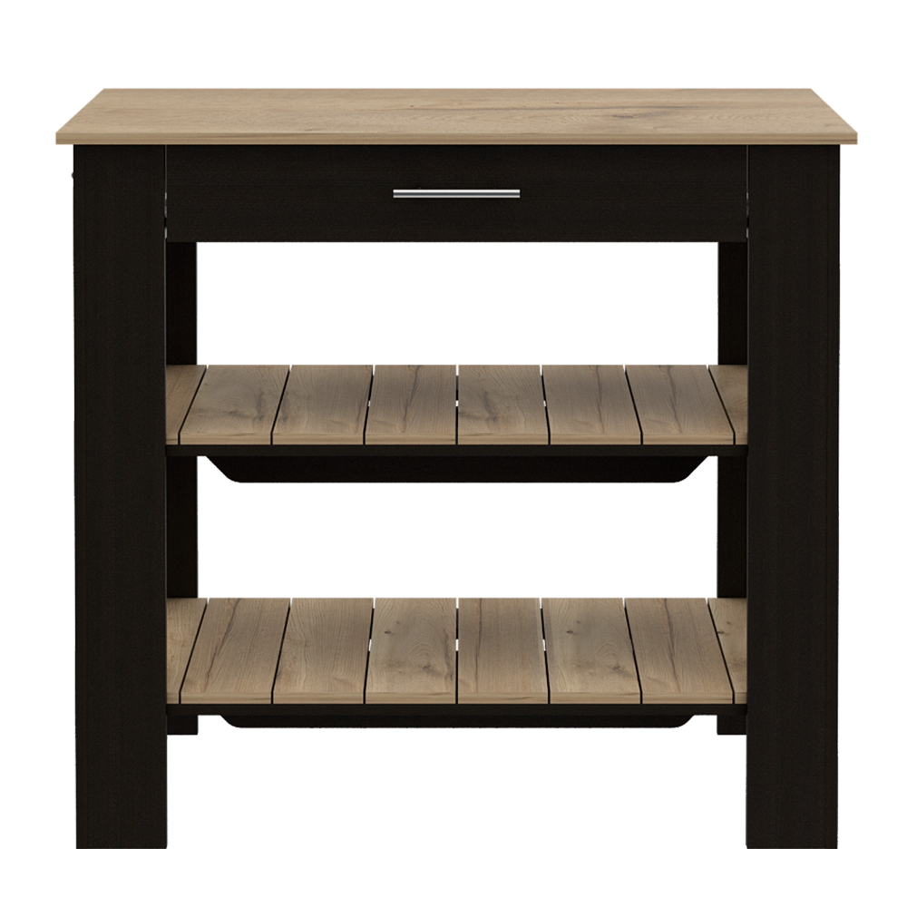 Cala Kitchen Island 40, Two Shelves, One Drawer, Four Legs  -Black / Light Oak