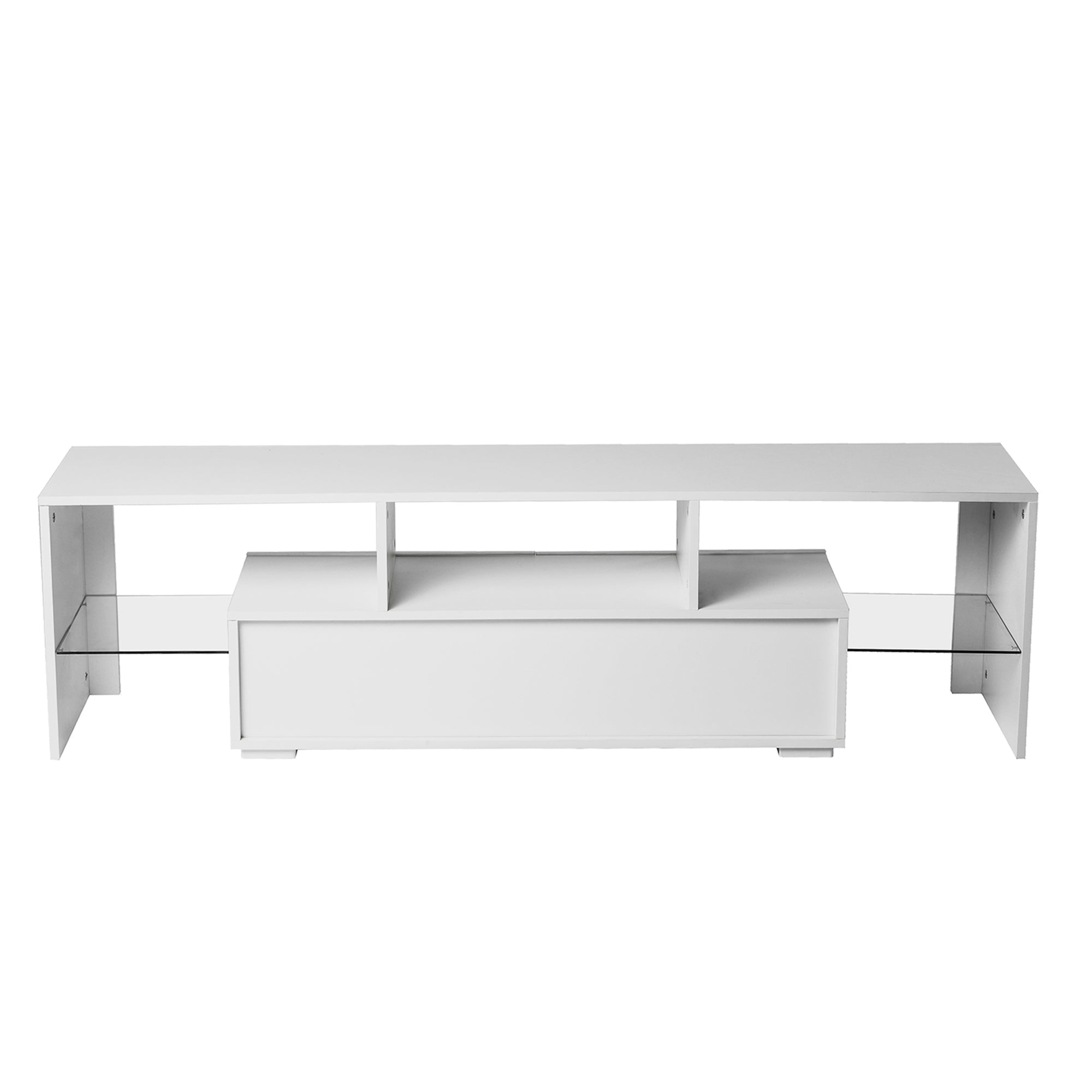 FashionTVstandTVcabinet,EntertainmentCenter,TVstationTV console,media console,with LEDlight belt,light belt remote control,toughenedglassshelf,metal handle,Canbeplaced in the living room,bedroom,White