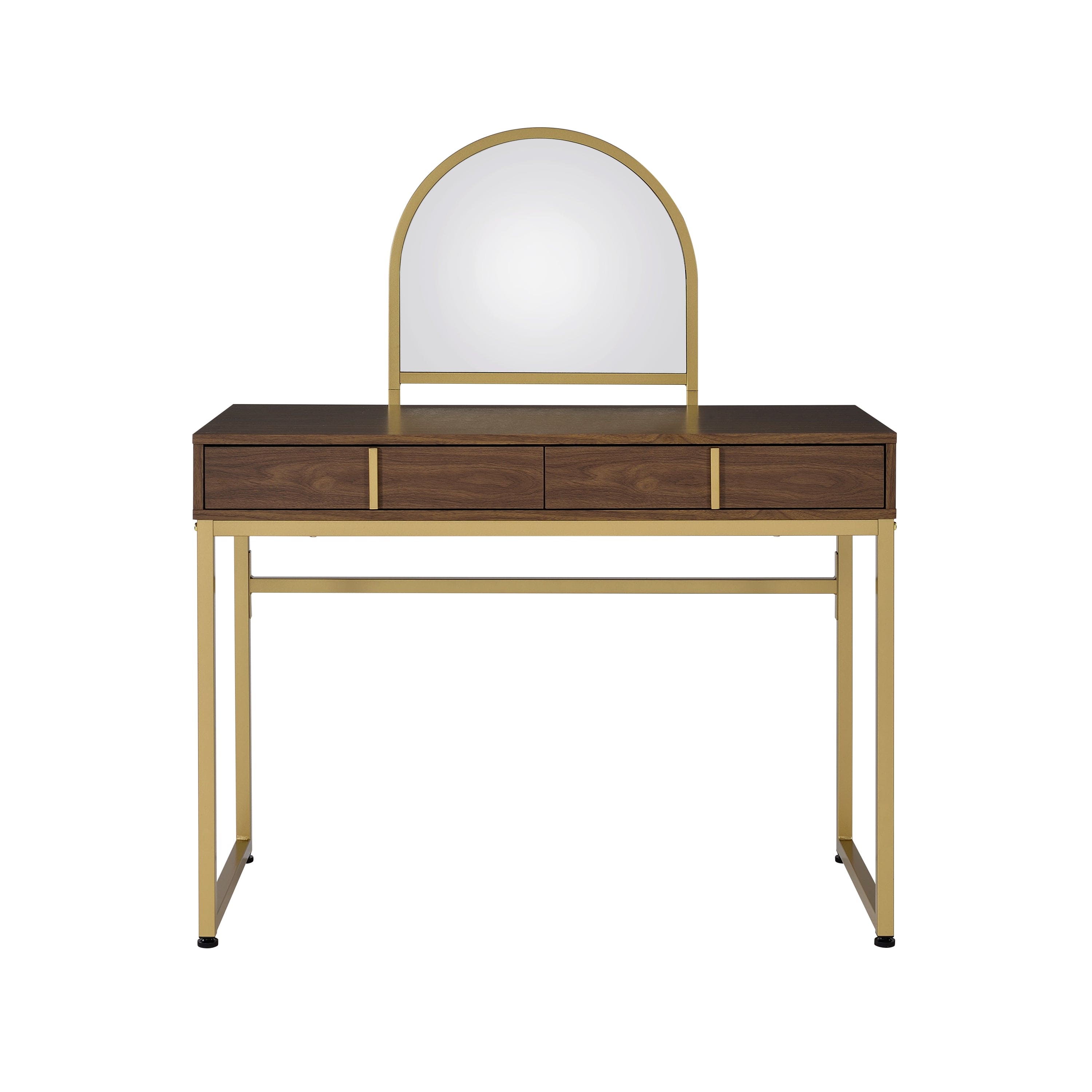 ACME Coleen Vanity Desk w/Mirror & Jewelry Tray in Walnut & Gold Finish AC00670