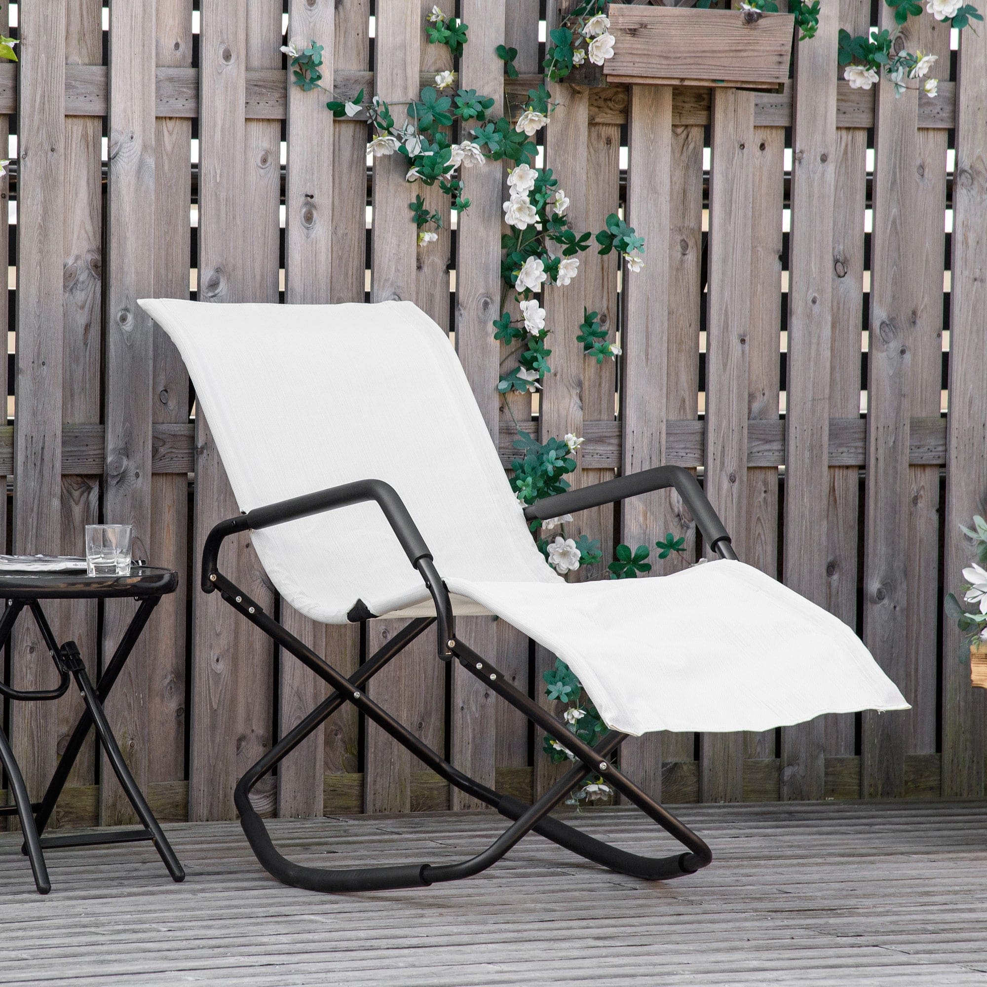 Outsunny Rocking Sun Lounger, Chaise Lounge Rocker for Sunbathing, Sun Tanning, Foldable, Portable Outdoor Patio Chair, White