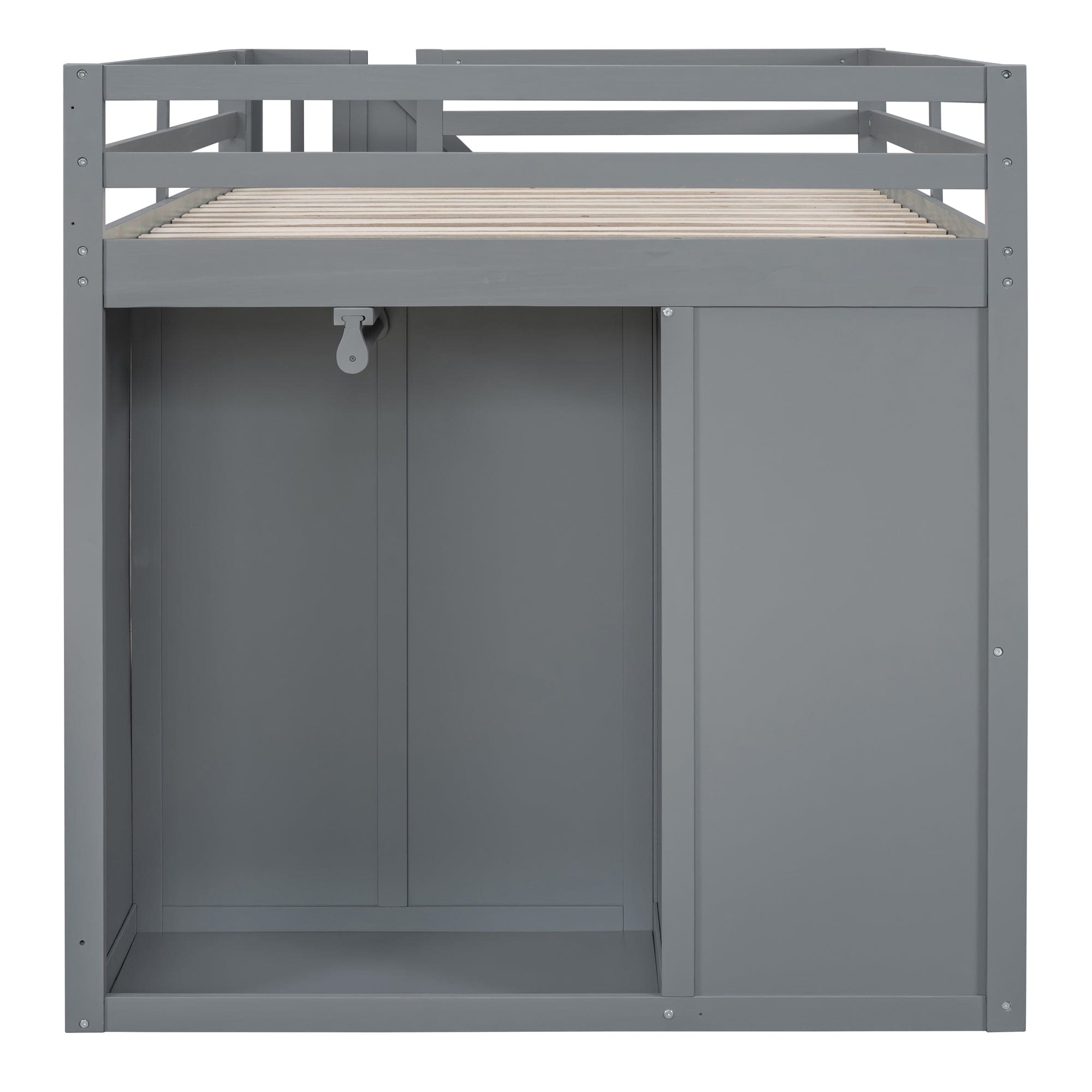 Full Size Wood Loft Bed With Built-in Wardrobes, Cabinets and Drawers, Gray