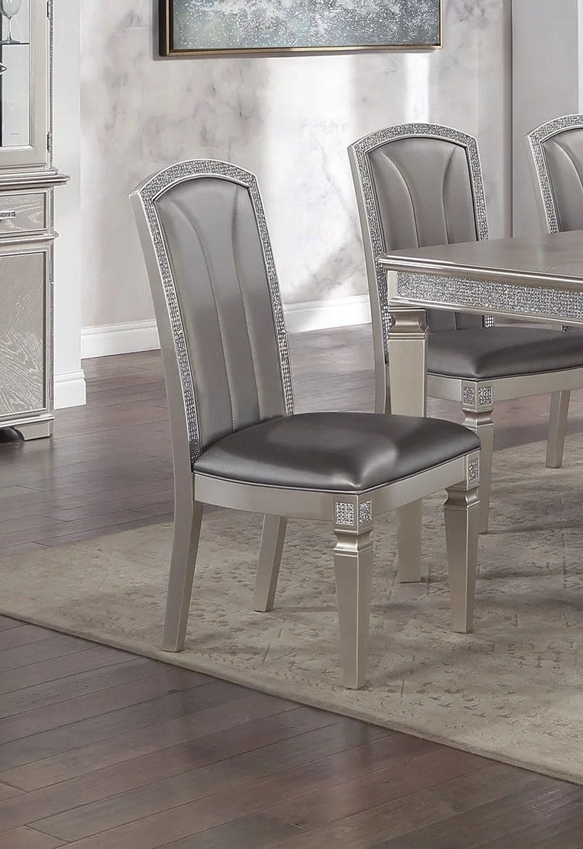 Luxury Formal Glam 2pc Set Dining Side Chair Silver Finish Sparkling Embellishments Surround