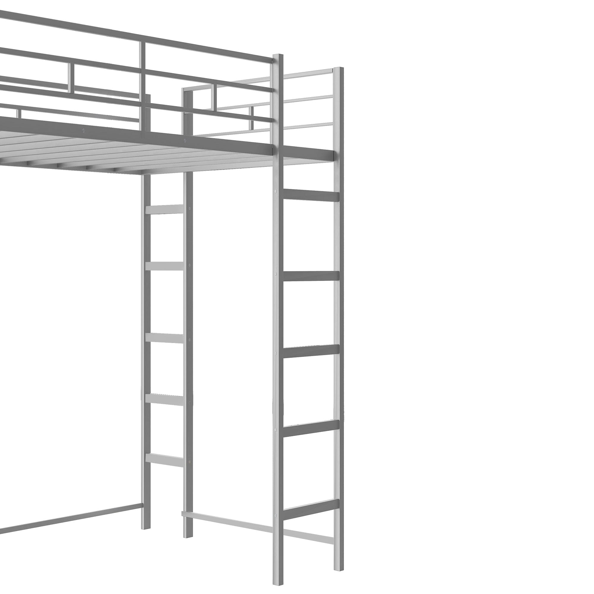 Twin Metal Loft Bed with 2 Shelves and one Desk ,Silver(Old SKU: MF281206AAN)