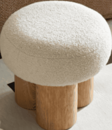 W8017-1 Mushroom stool, grieg plush cushion, wooden barrel PVC pipe, walnut finish