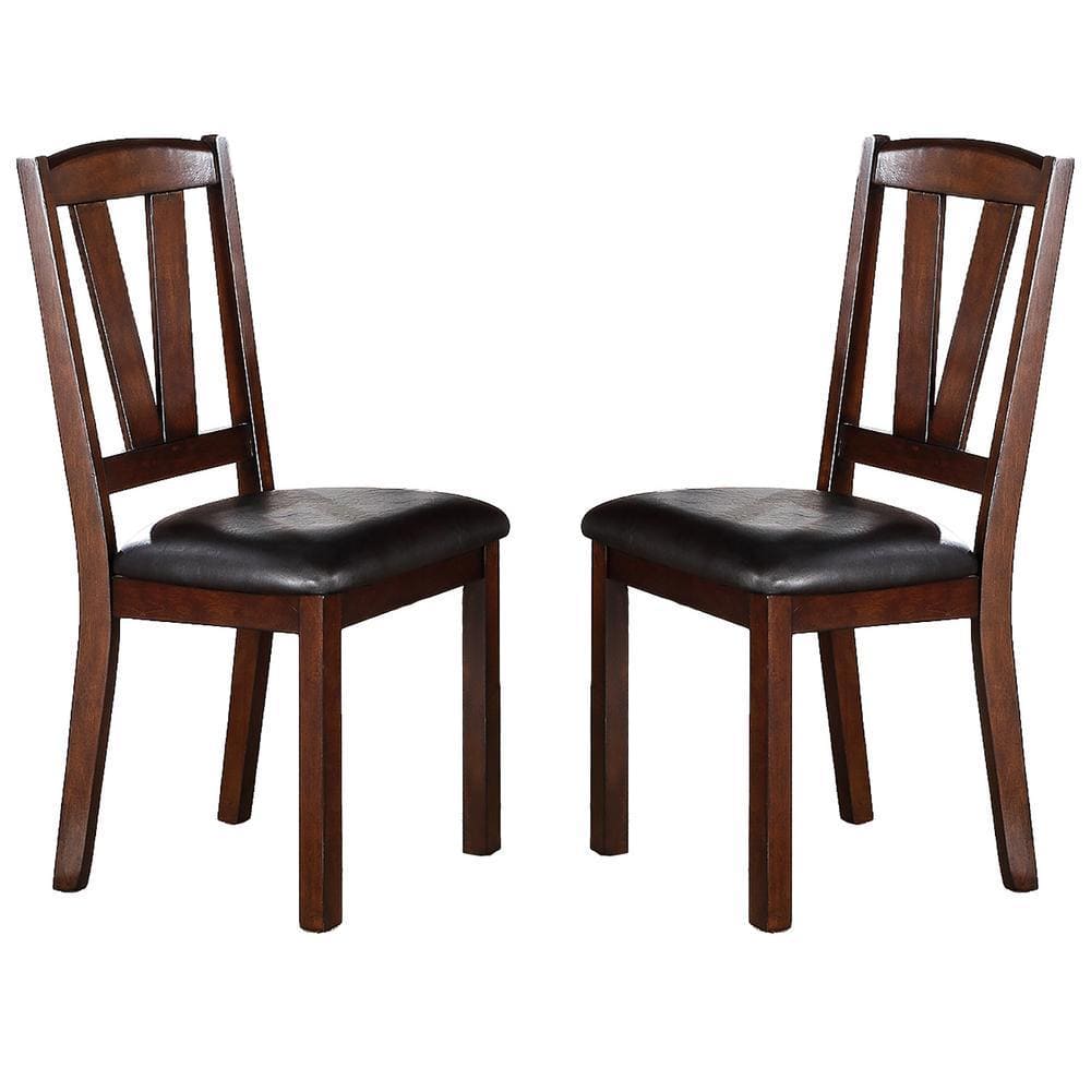 Dark Walnut Wood Framed Back Set of 2 Dining Chairs Breakfast Kitchen Cushion Seats