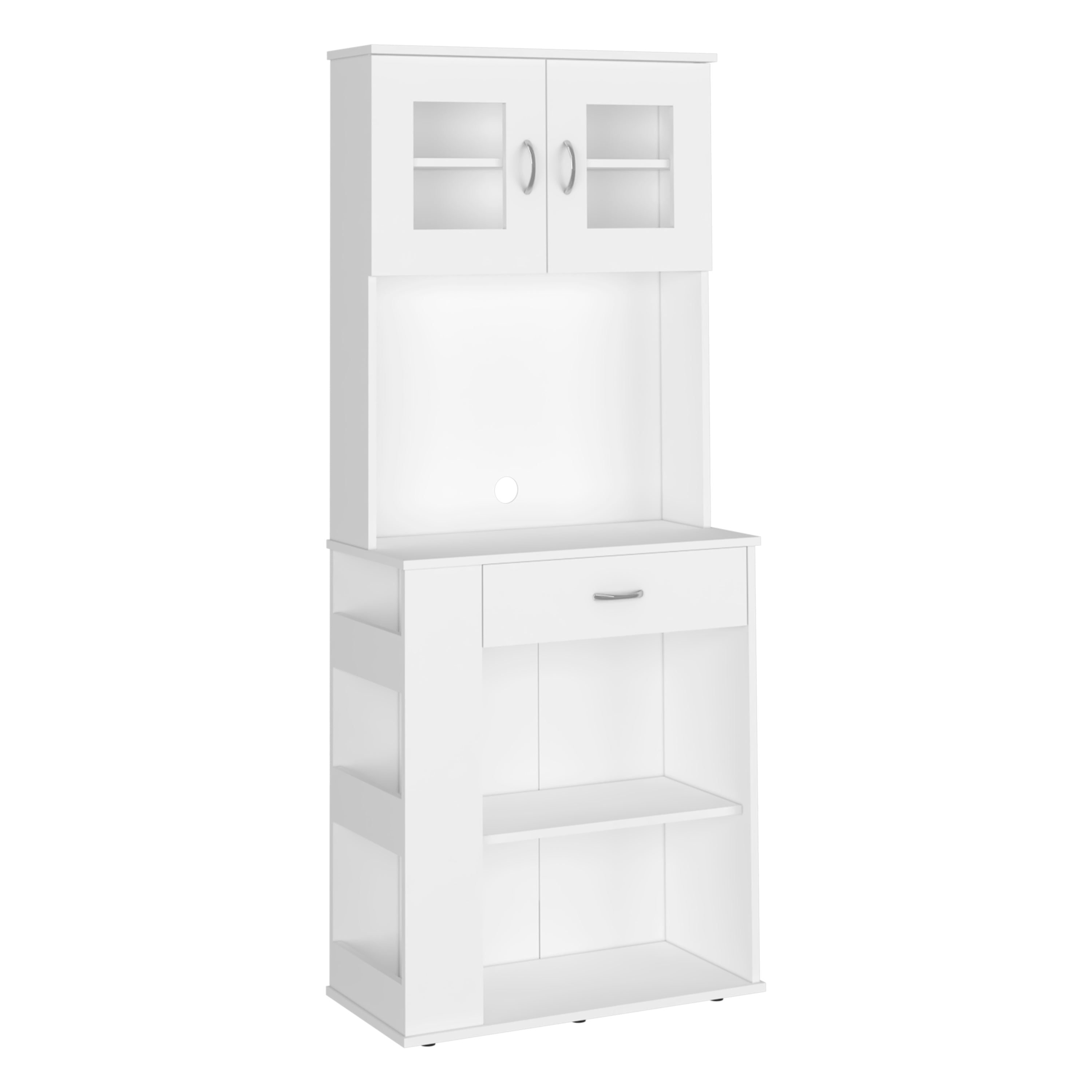 Pantry Double Door Cabinet Folbert, Three Side Shelves, White Finish