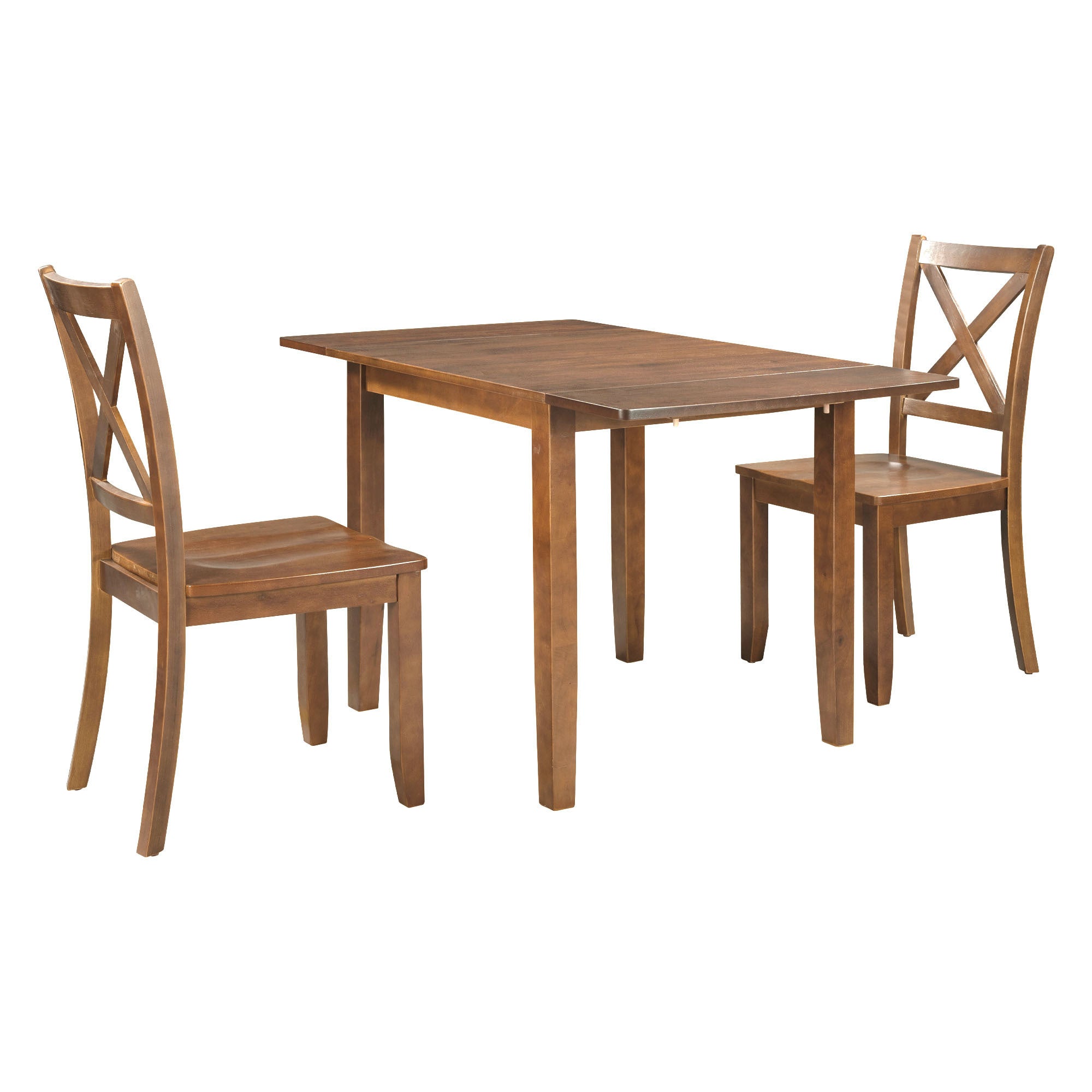 TOPMAX 3-Piece Wood Drop Leaf Breakfast Nook Dining Table Set with 2 X-back Chairs for Small Places, Brown