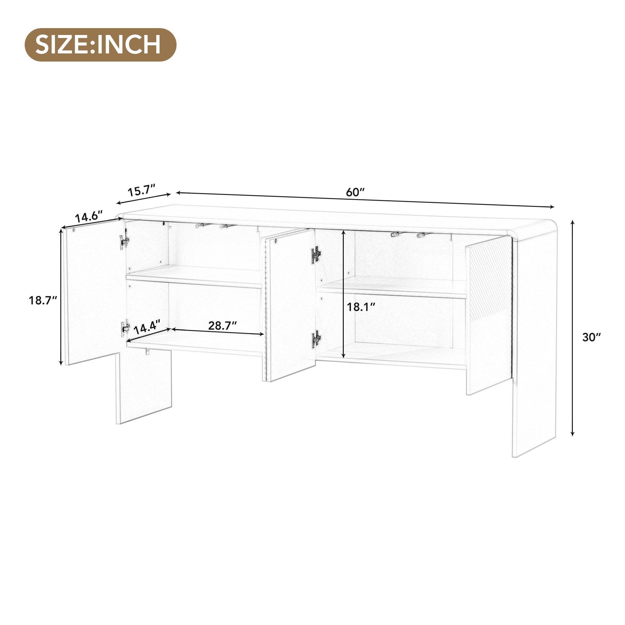 TREXM Minimalist Style 60"L Large Storage Space Sideboard with 4 Doors and Rebound Device for Living Room and Entryway (Apricot Cream)