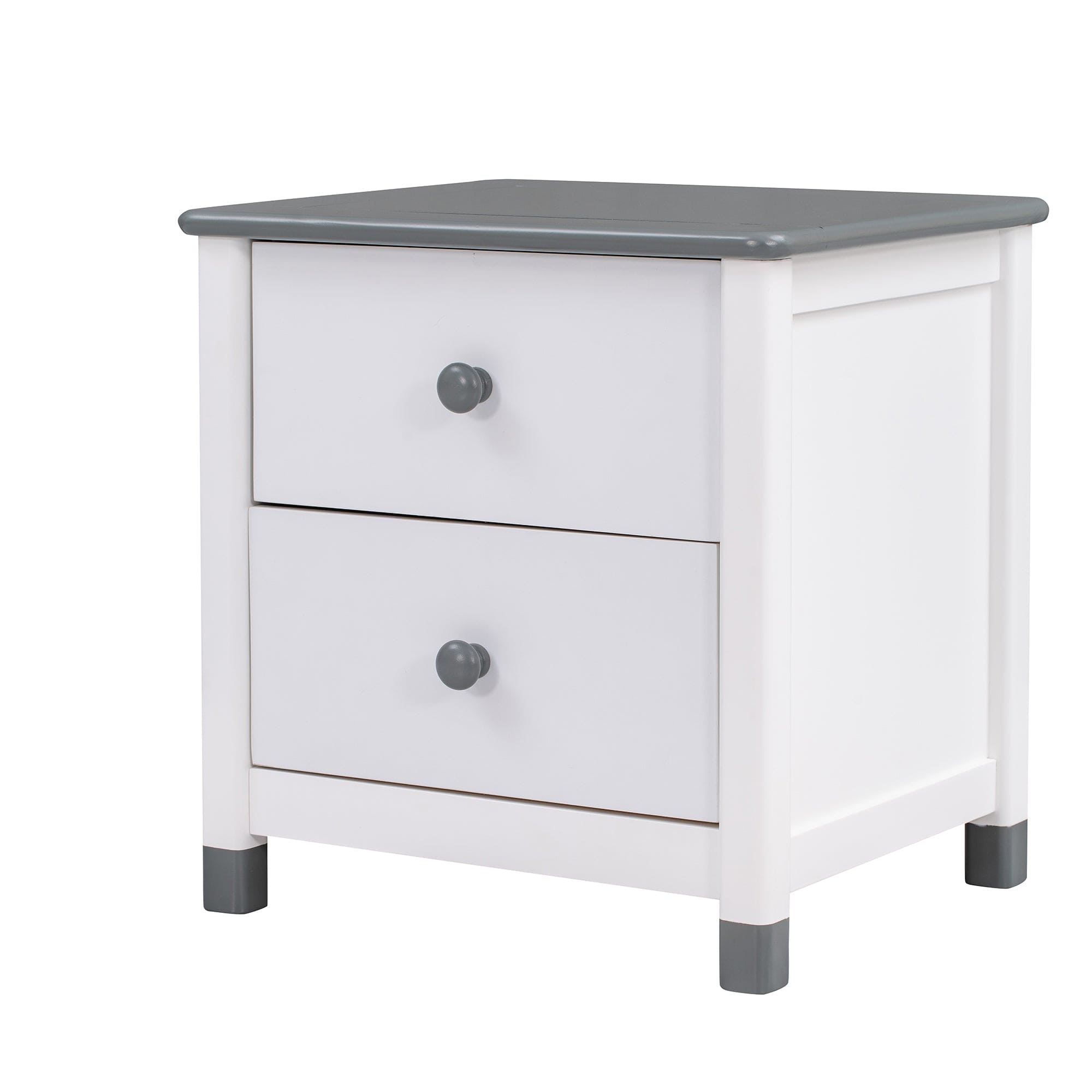 Wooden Nightstand with Two Drawers for Kids,End Table for Bedroom,White+Gray