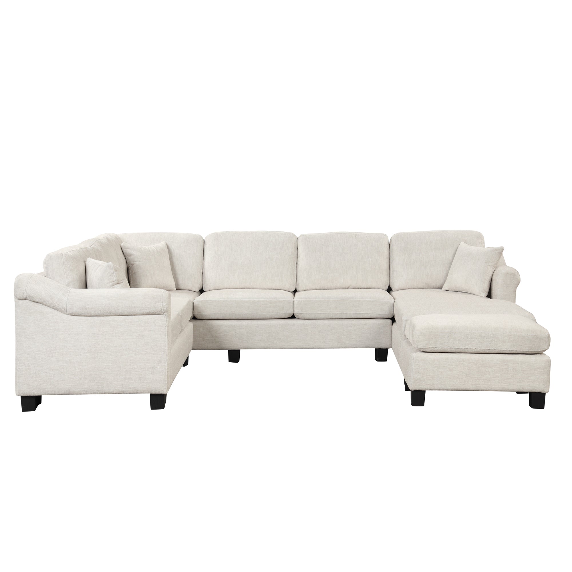 122.1" *91.3"  4pcs Sectional Sofa with Ottoman with Right Side Chaise velvet fabric White