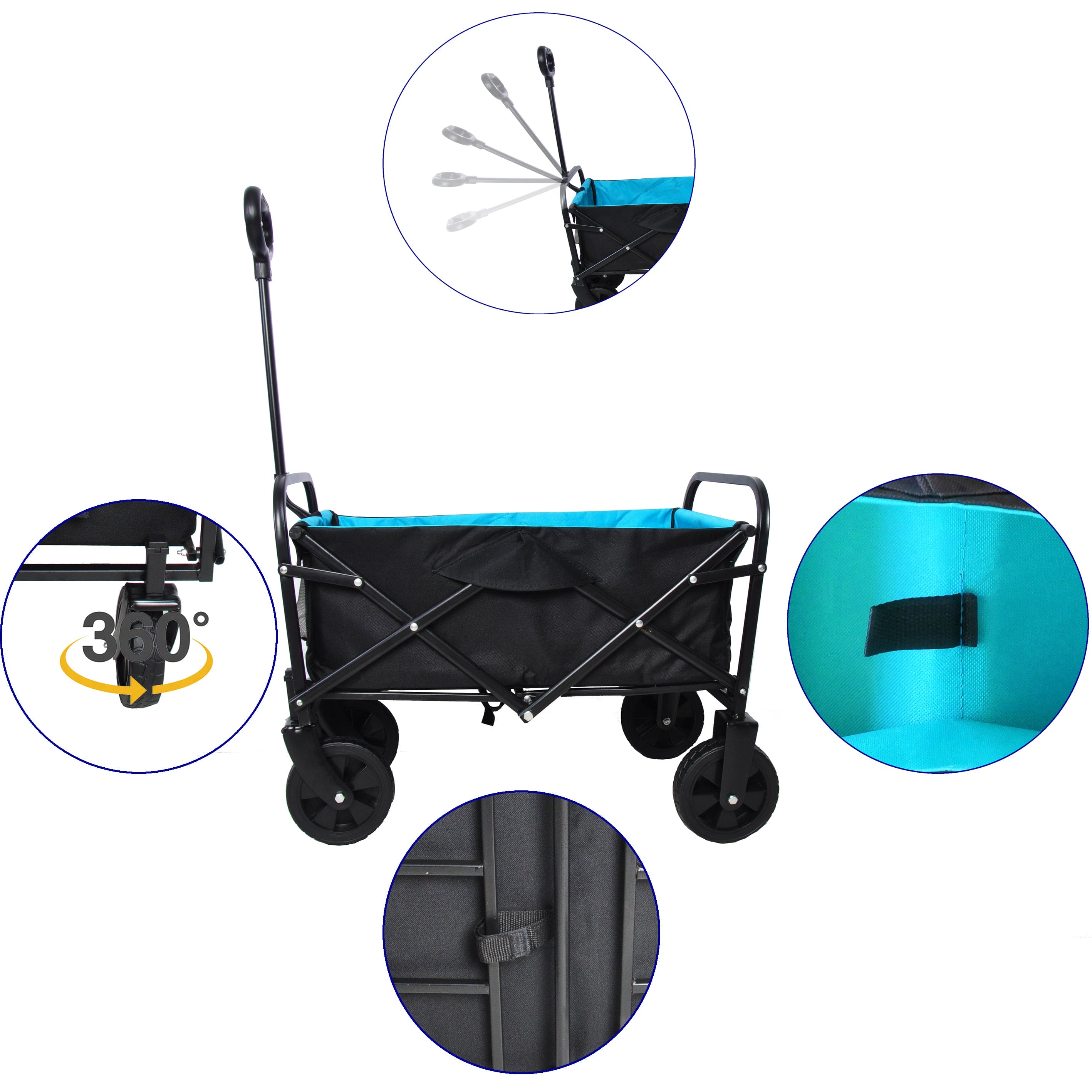 Folding Wagon Garden Shopping Beach Cart (black+blue)