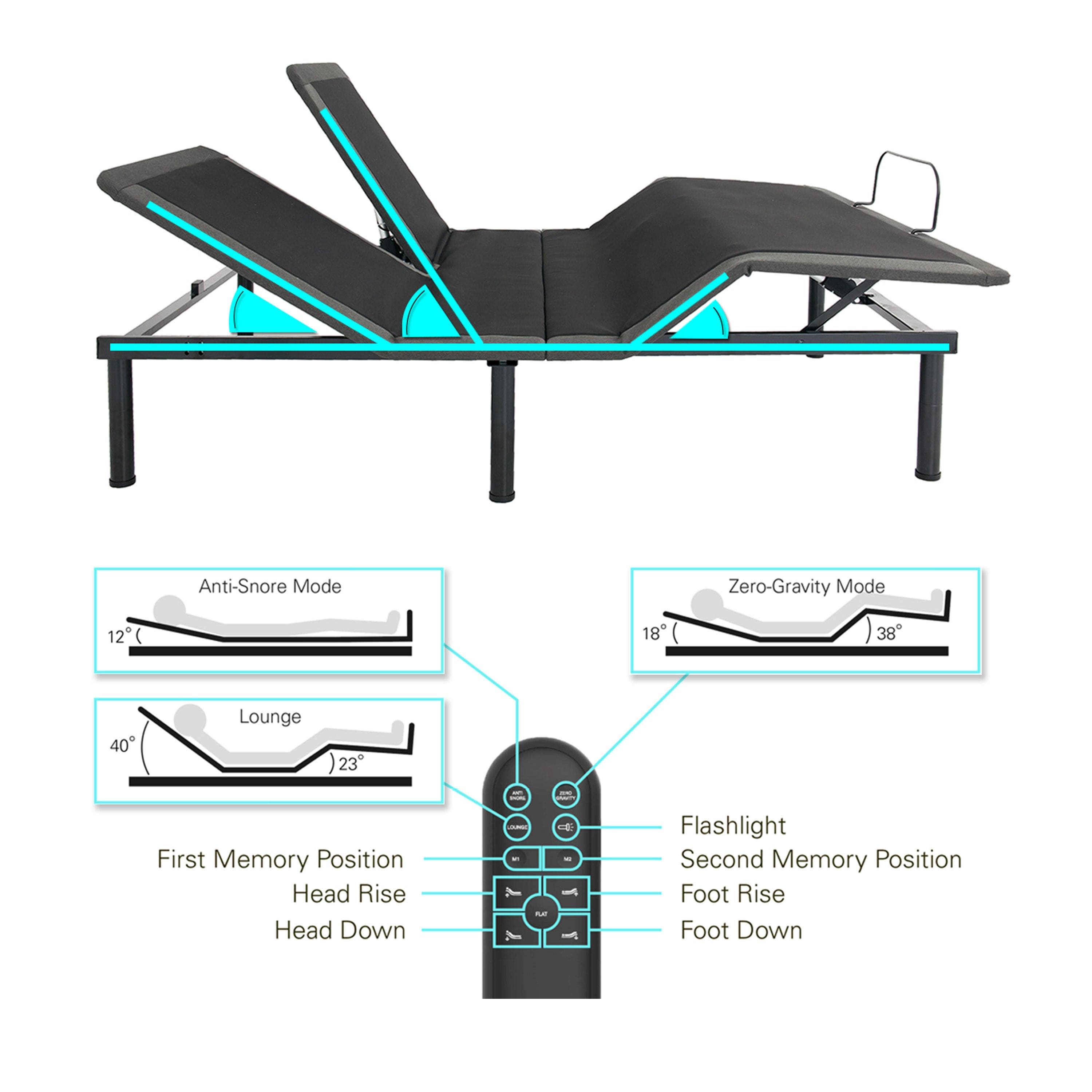 Bridgevine Home King Size Quick Assembly Adjustable Bed Frame with Voice Activated Controls