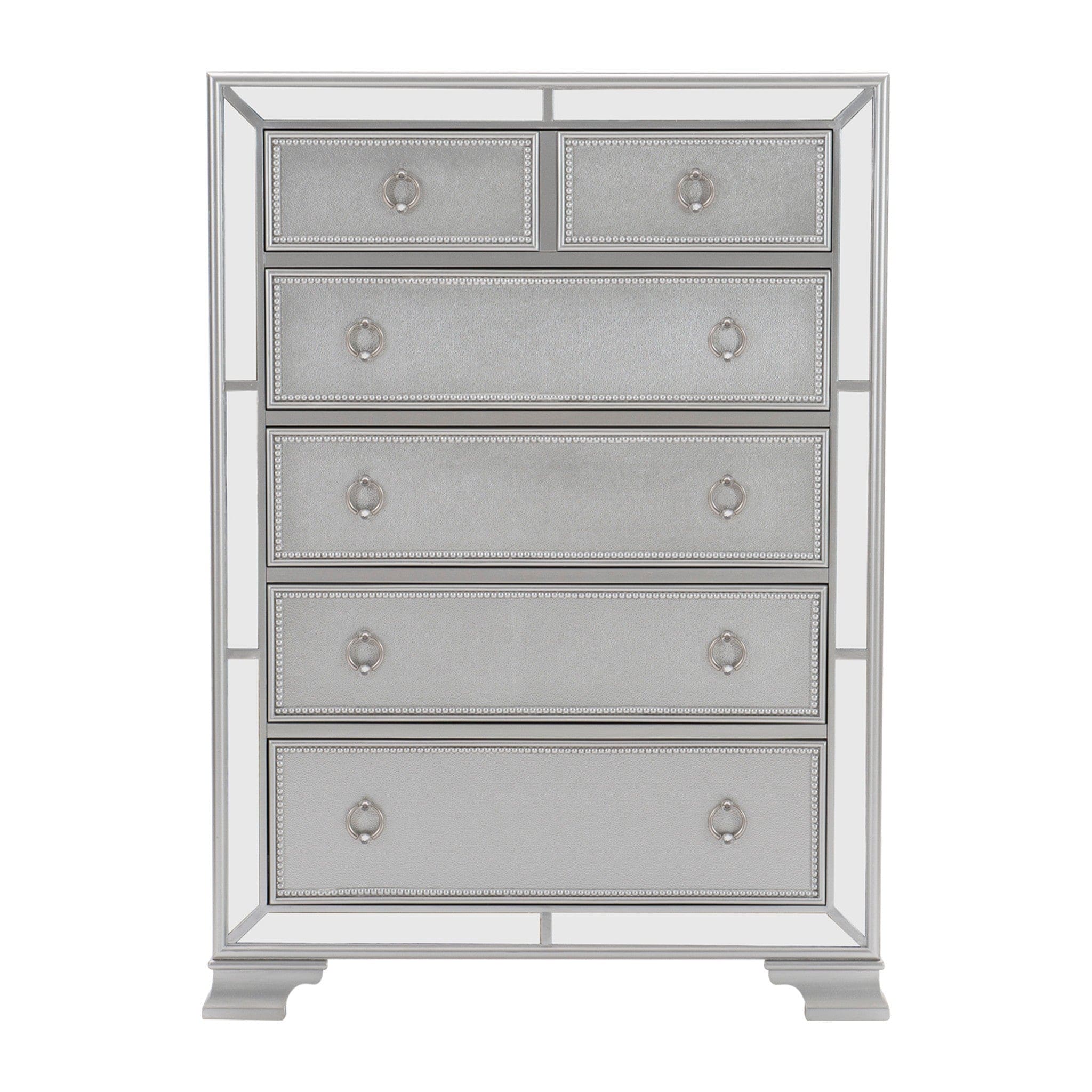 Modern Traditional Style 1pc Bedroom Chest of Drawers Embossed Textural Fronts Silver Finish