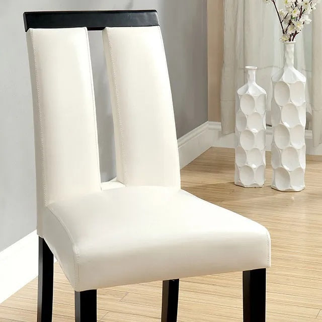 Set of 2 Chairs Black And White Leatherette Beautiful Padded Side Chairs Slit Back Design Kitchen Dining Room Furniture