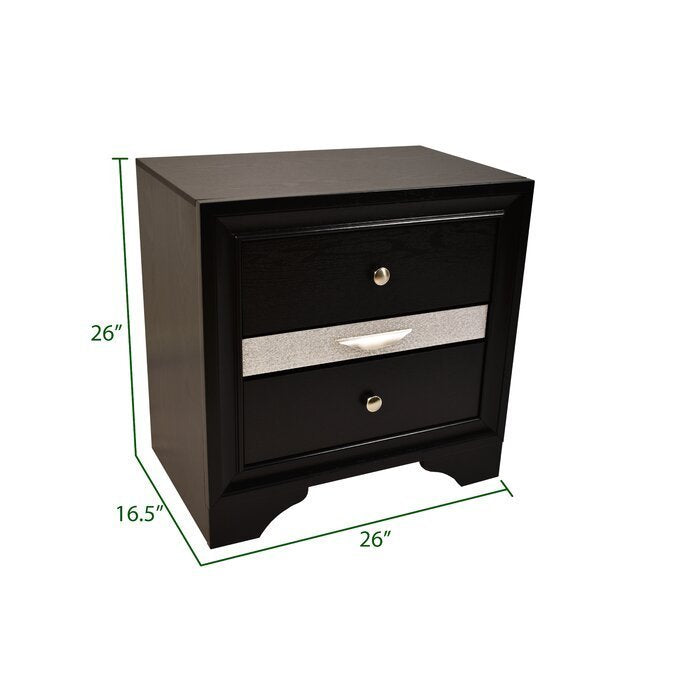 Traditional Matrix 2 Drawer Nightstand In Black Color made with Wood