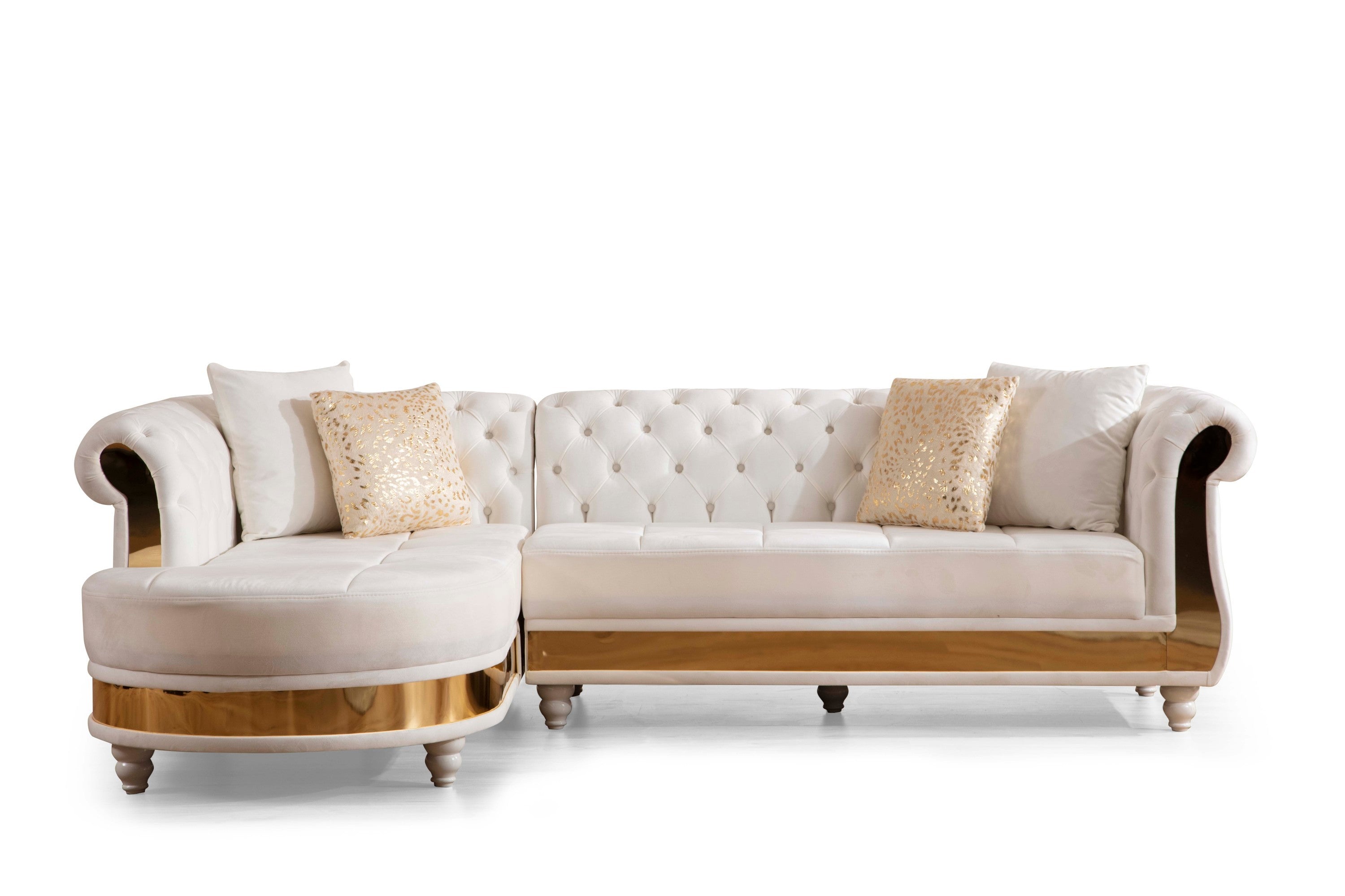 Julia Sectional Made with Velvet Fabric in Beige