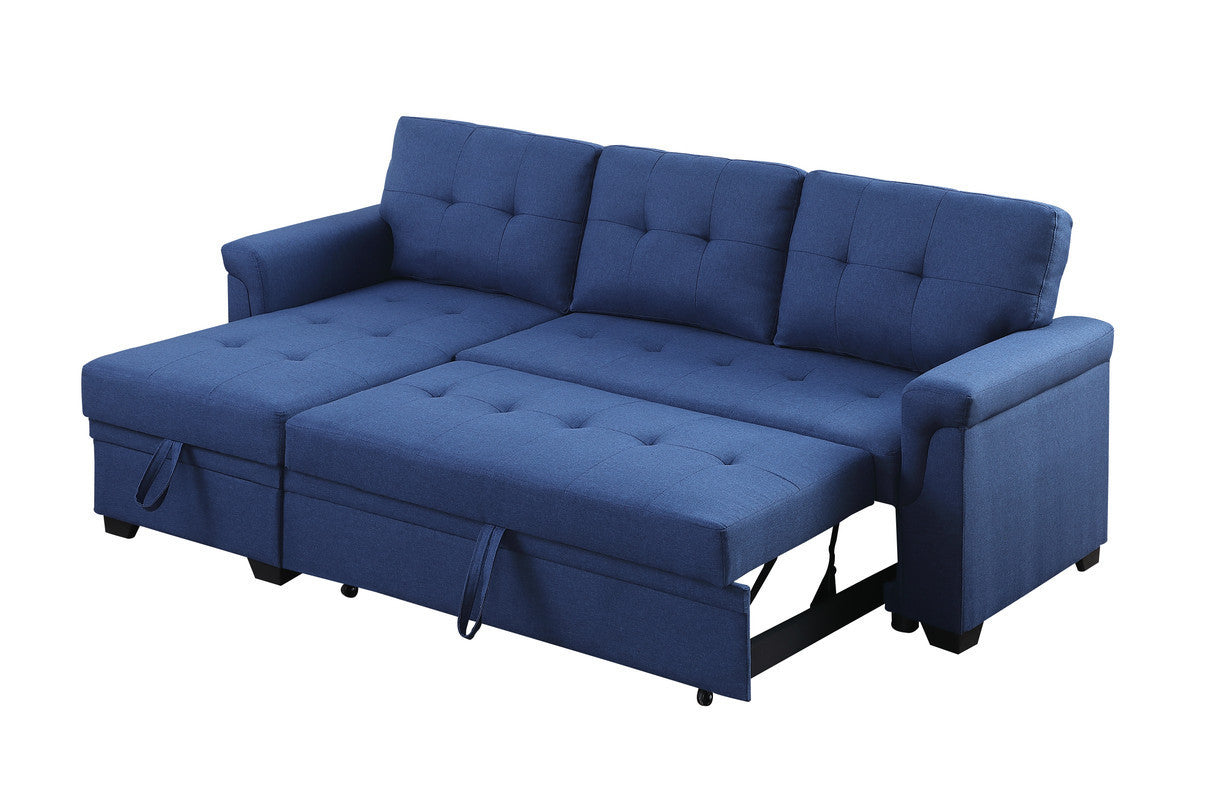 Lucca Blue Linen Reversible Sleeper Sectional Sofa with Storage Chaise