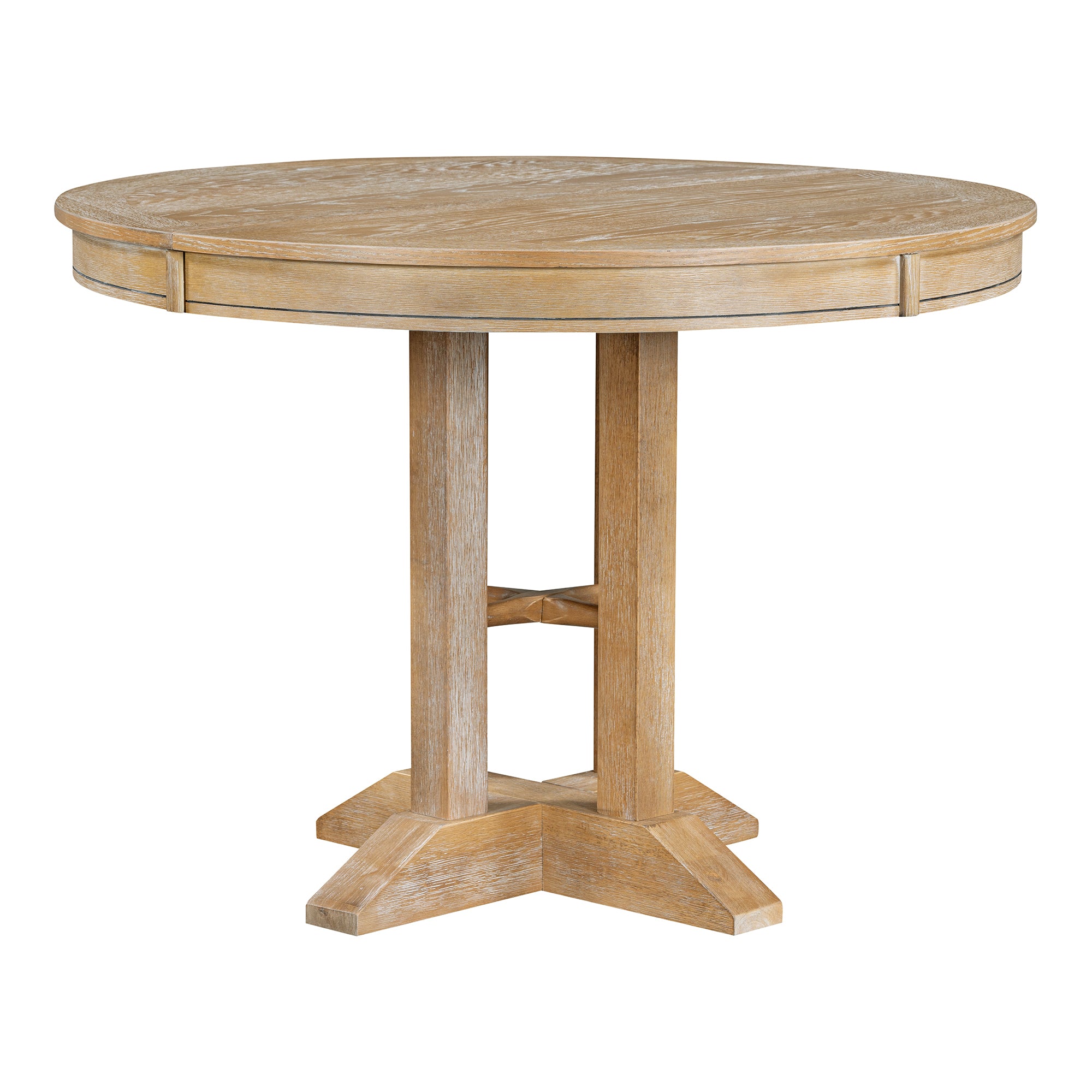 TREXM Farmhouse Dining Table Extendable Round Table for Kitchen, Dining Room(Natural Wood Wash)