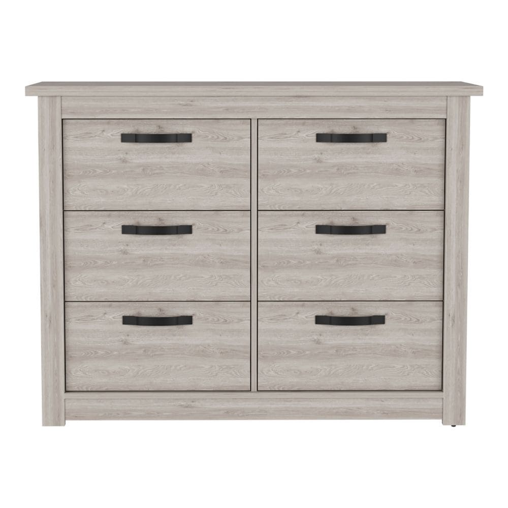 Becca 6 Drawer Double Dresser , Four Legs, Metal Hardware -Light Gray