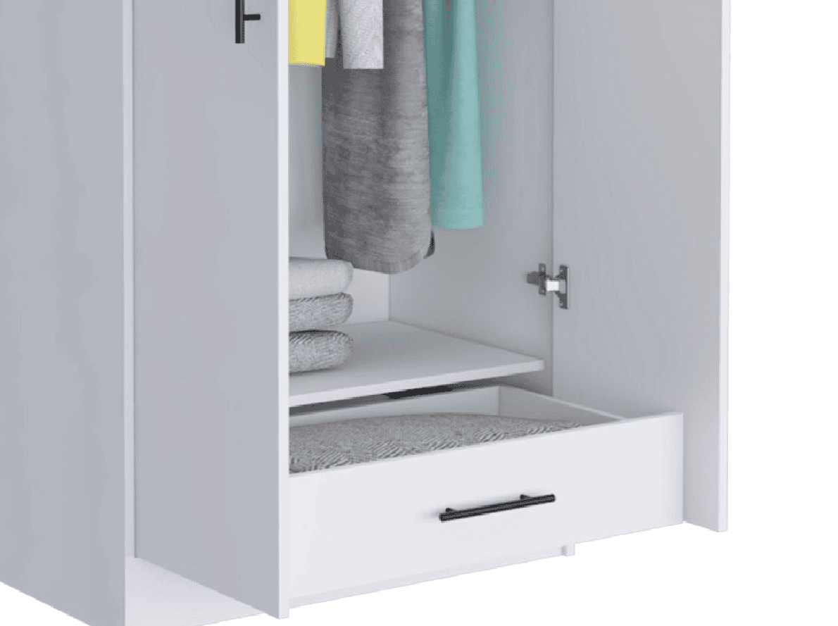 Ambery 180 Armoire, Two Shelves, Double Door, Metal Rod, One Drawer -White