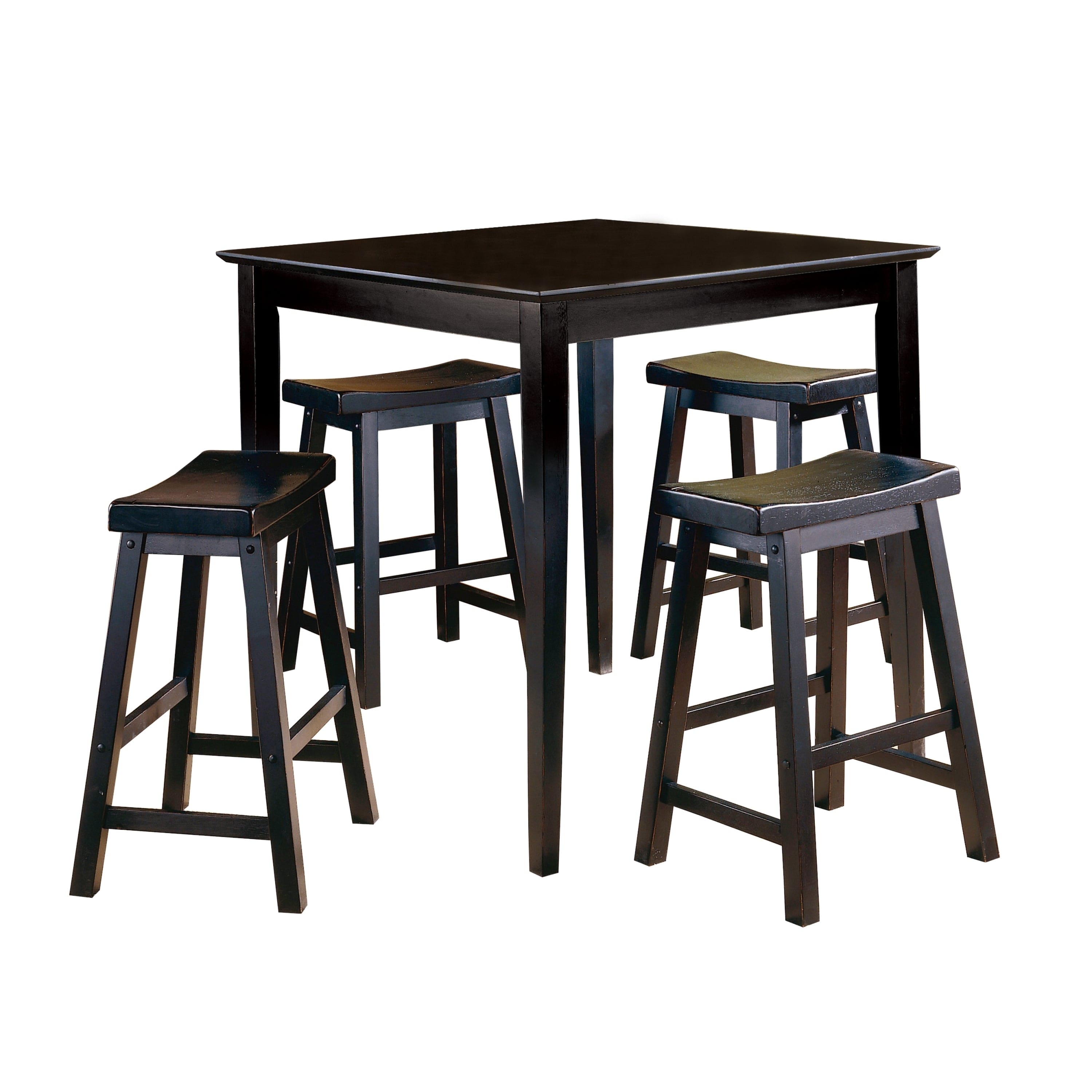 Black Finish 18-inch Height Saddle Seat Stools Set of 2pc Solid Wood Casual Dining Home Furniture