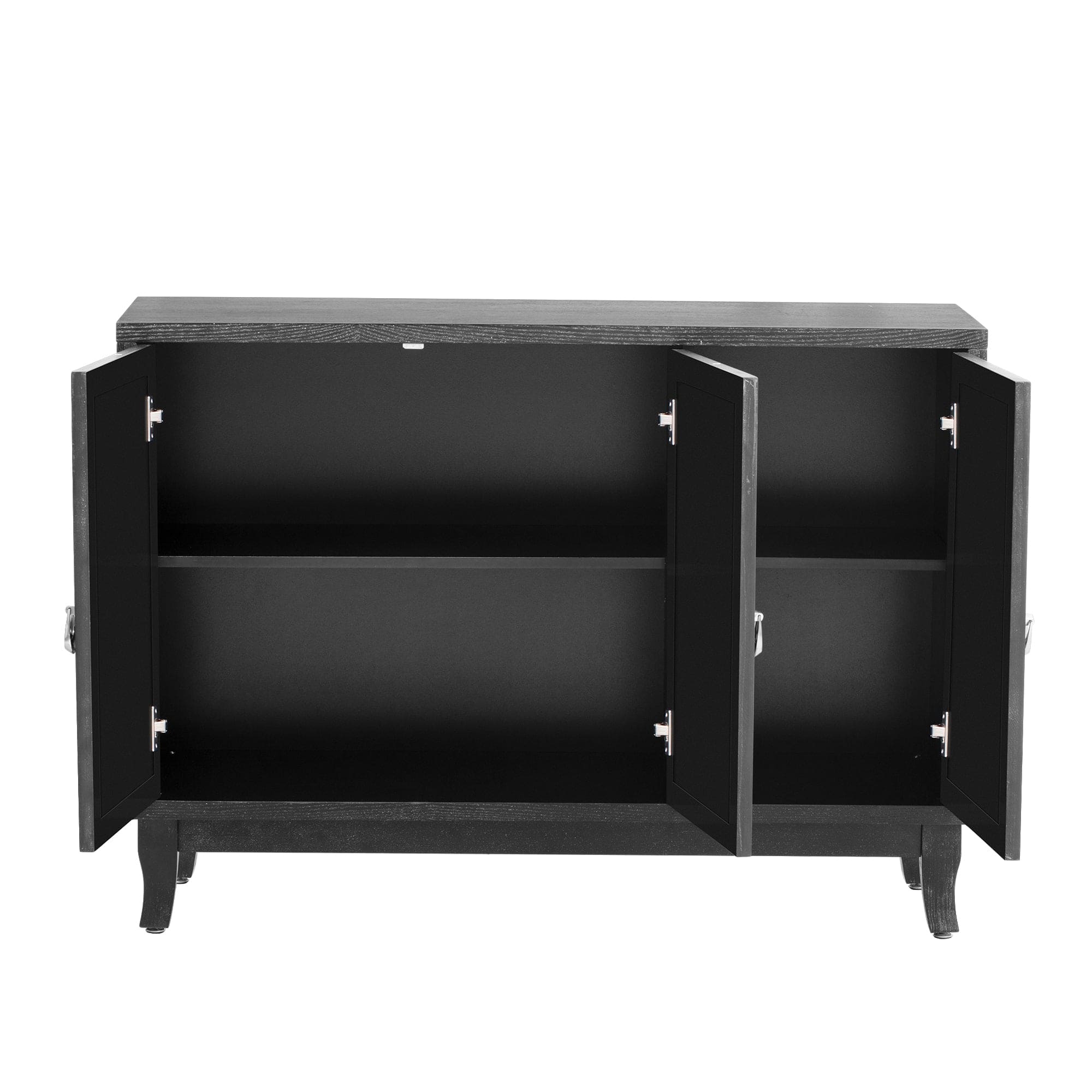 TREXM Sideboard with Glass Doors, 3 Door Mirrored Buffet Cabinet with Silver Handle for Living Room, Hallway, Dining Room (Black)