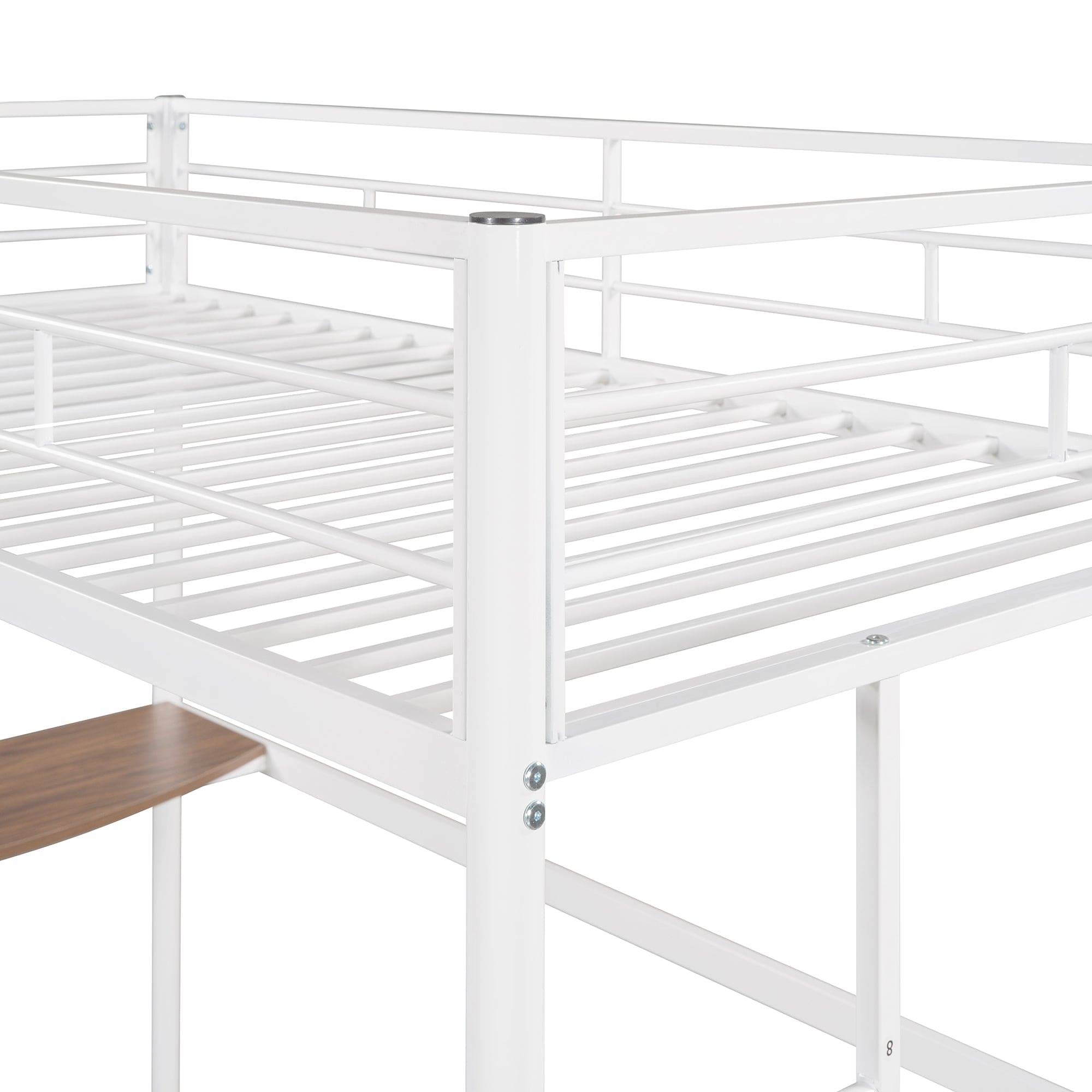 Twin Metal Bunk Bed with Desk, Ladder and Guardrails, Loft Bed for Bedroom, White(OLD SKU : MF195191AAK)