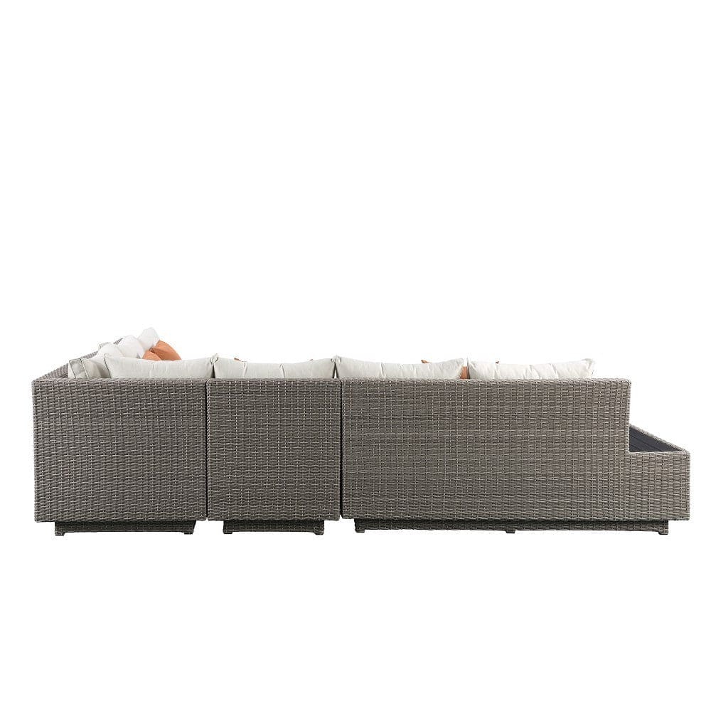 ACME Salena Patio Sectional & Cocktail Table in Beige Fabric & Gray Wicker 45020