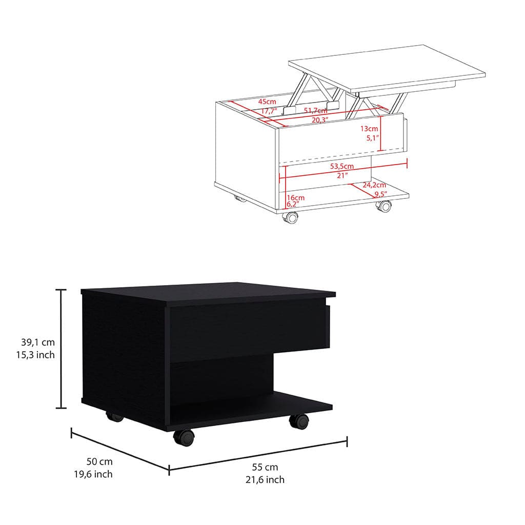 Lift Top Coffee Table Mercuri, Casters, Black Wengue Finish